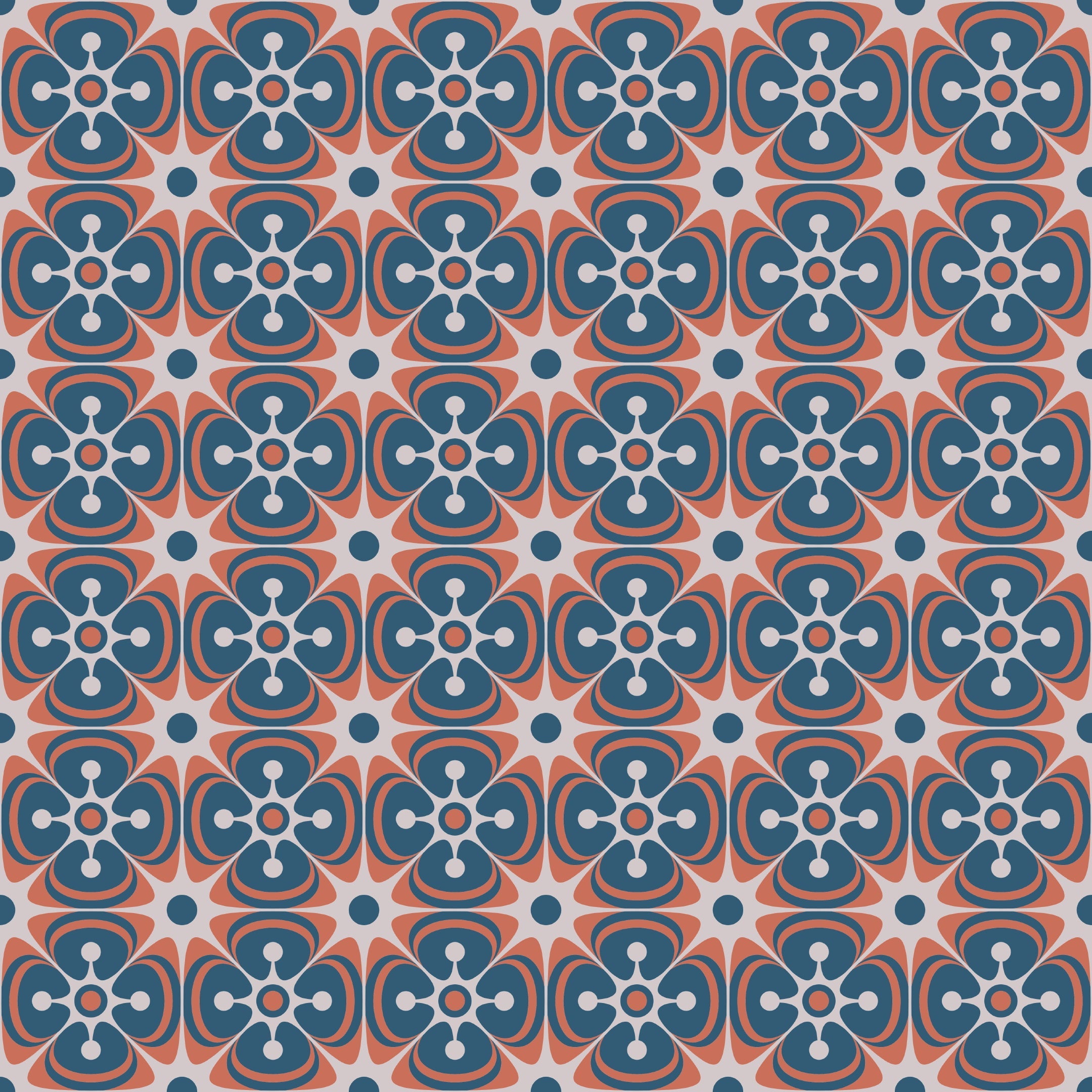 Tile Flowers - Blå-Röd