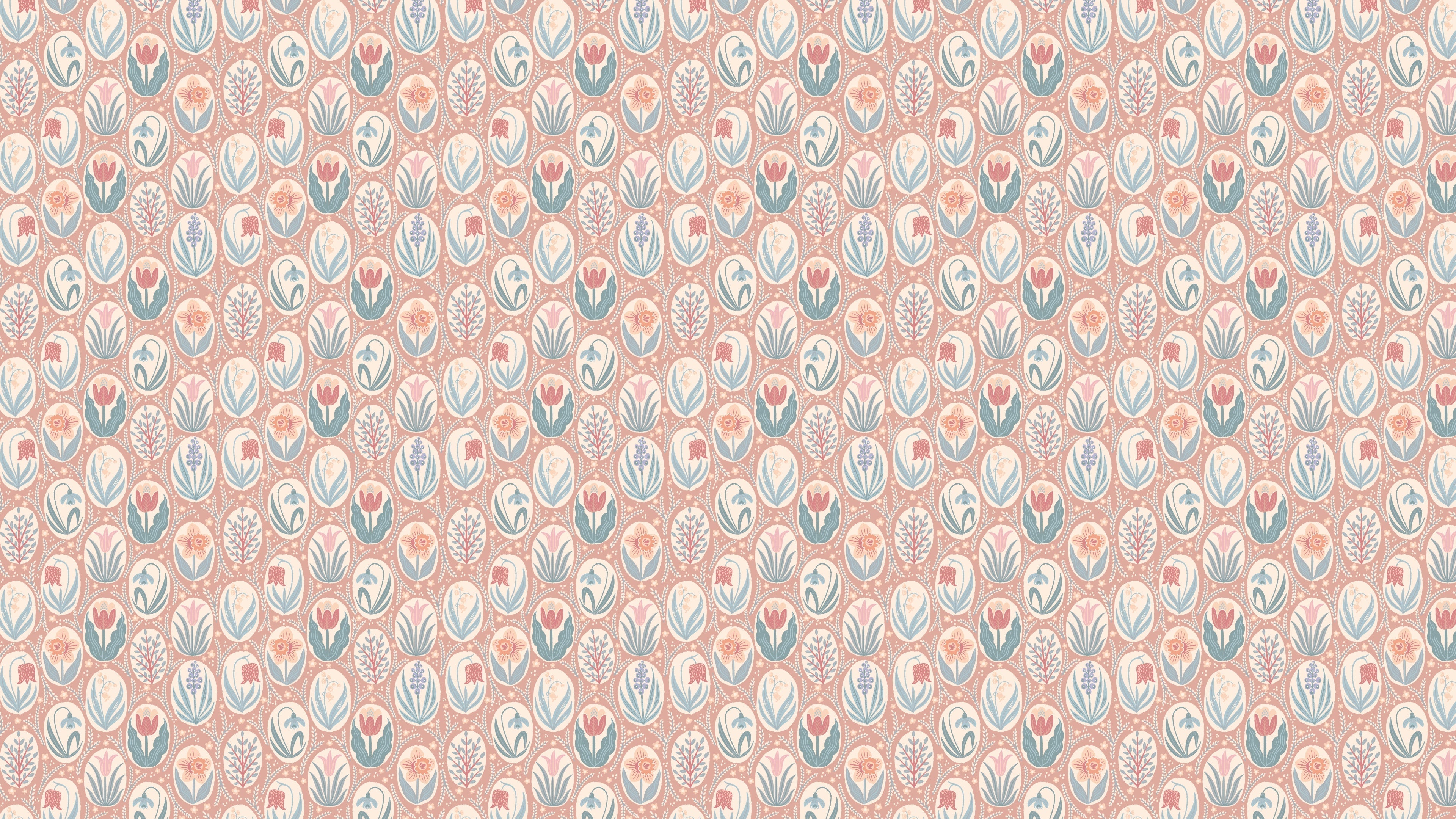 Vårrabatt Terracotta - Blommig tapet med vårens fräschör