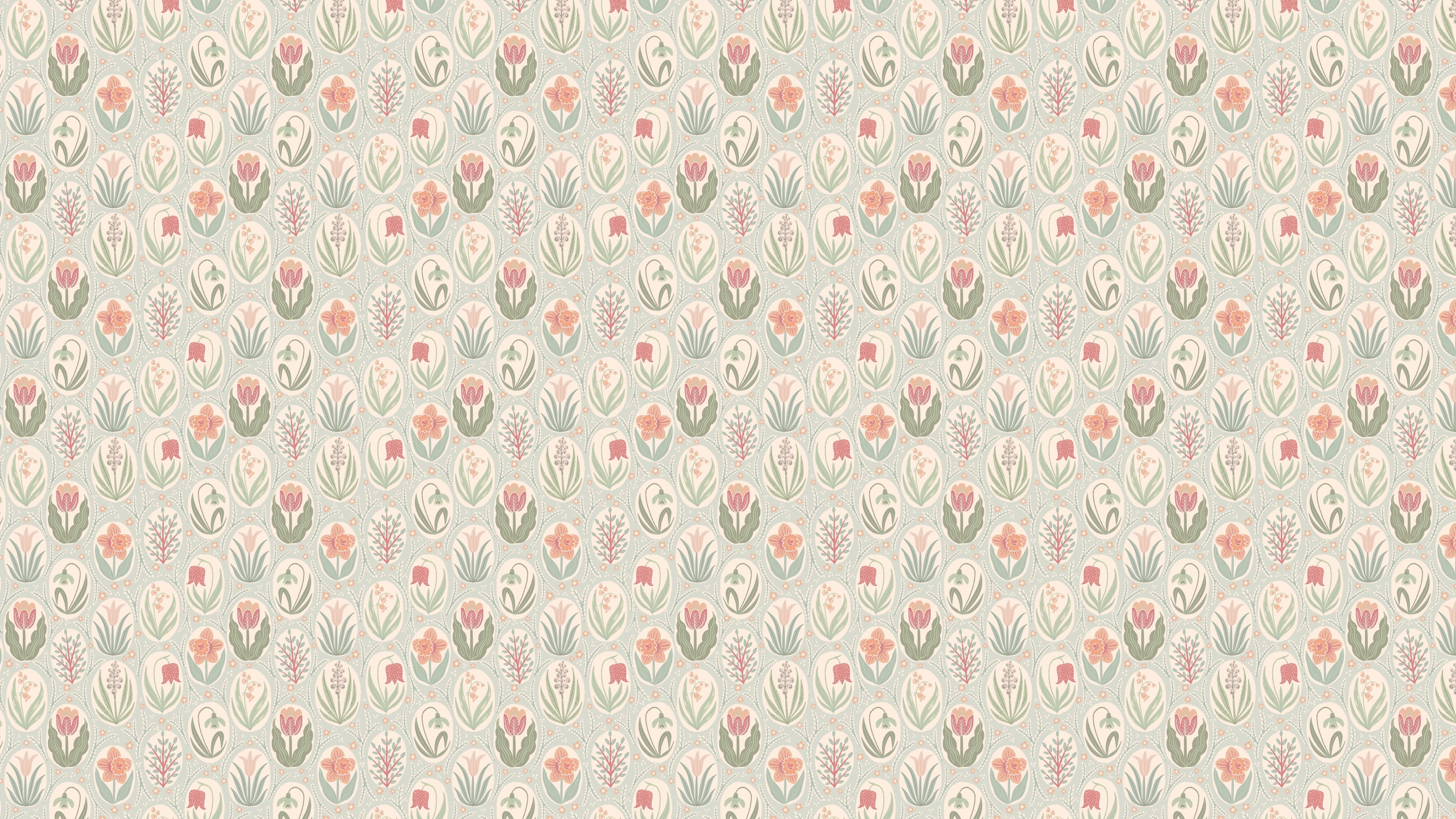 Vårrabatt Frost – Blommig tapet med tulpaner och vårkänslor