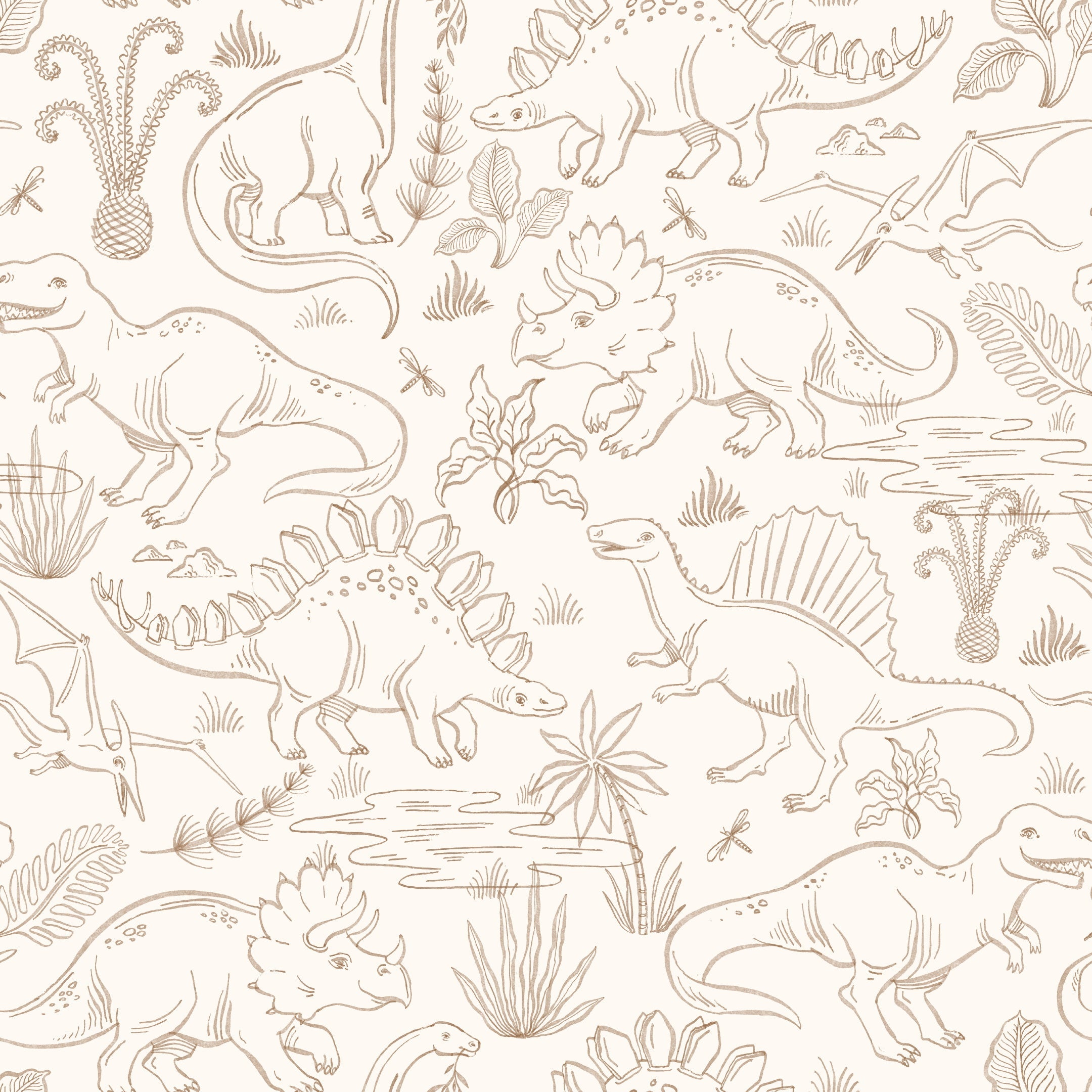 Watercolor Dino Safari - Beige