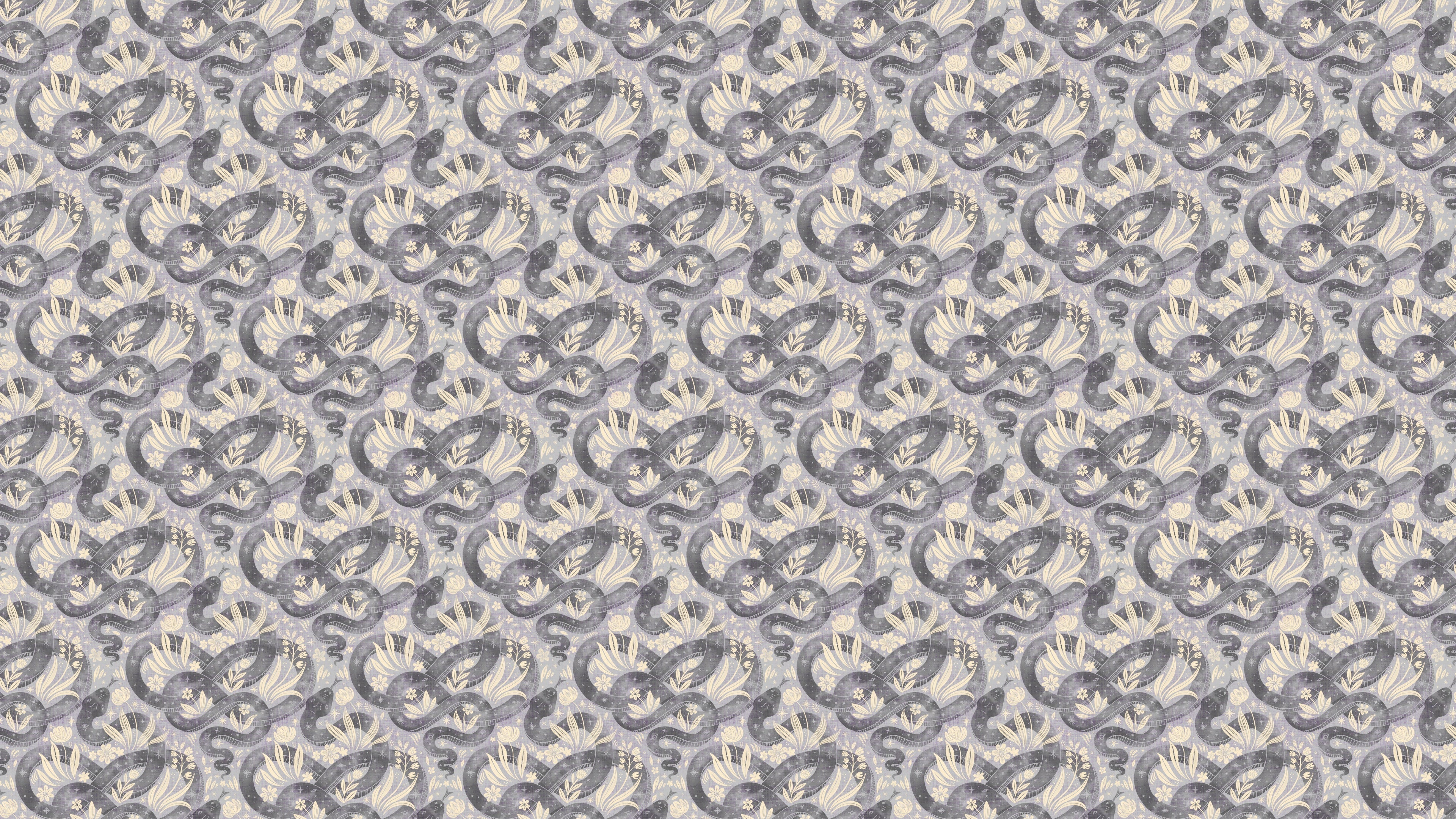 Space Serpent - Sky - Tapet med slingrande ormar och växter