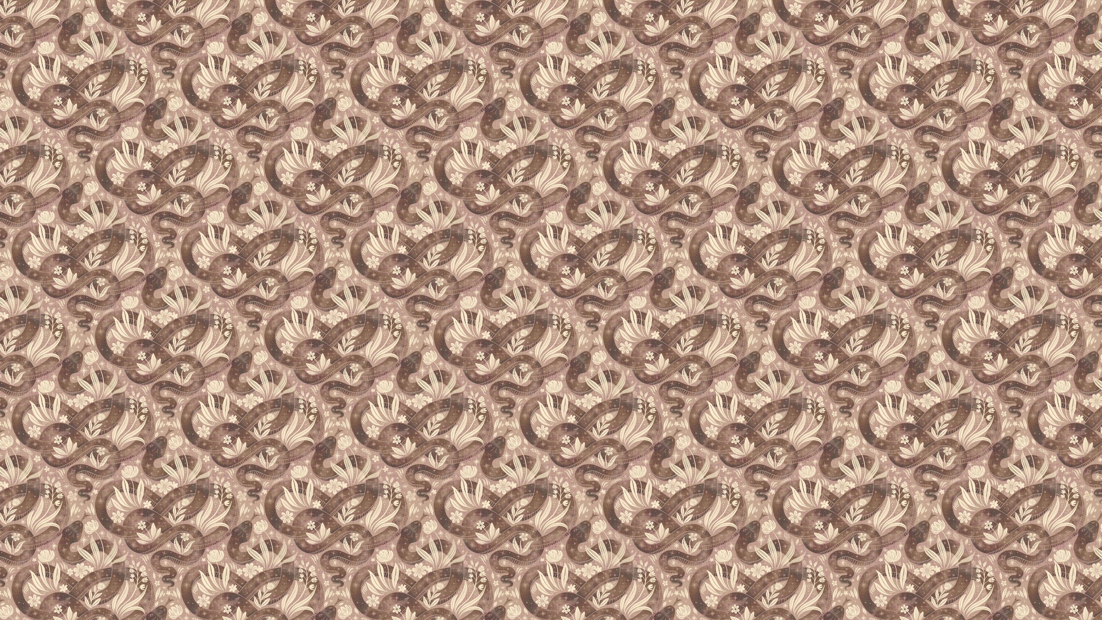 Space Serpent - Earth Rosa - Tapet med slingrande ormar och växter