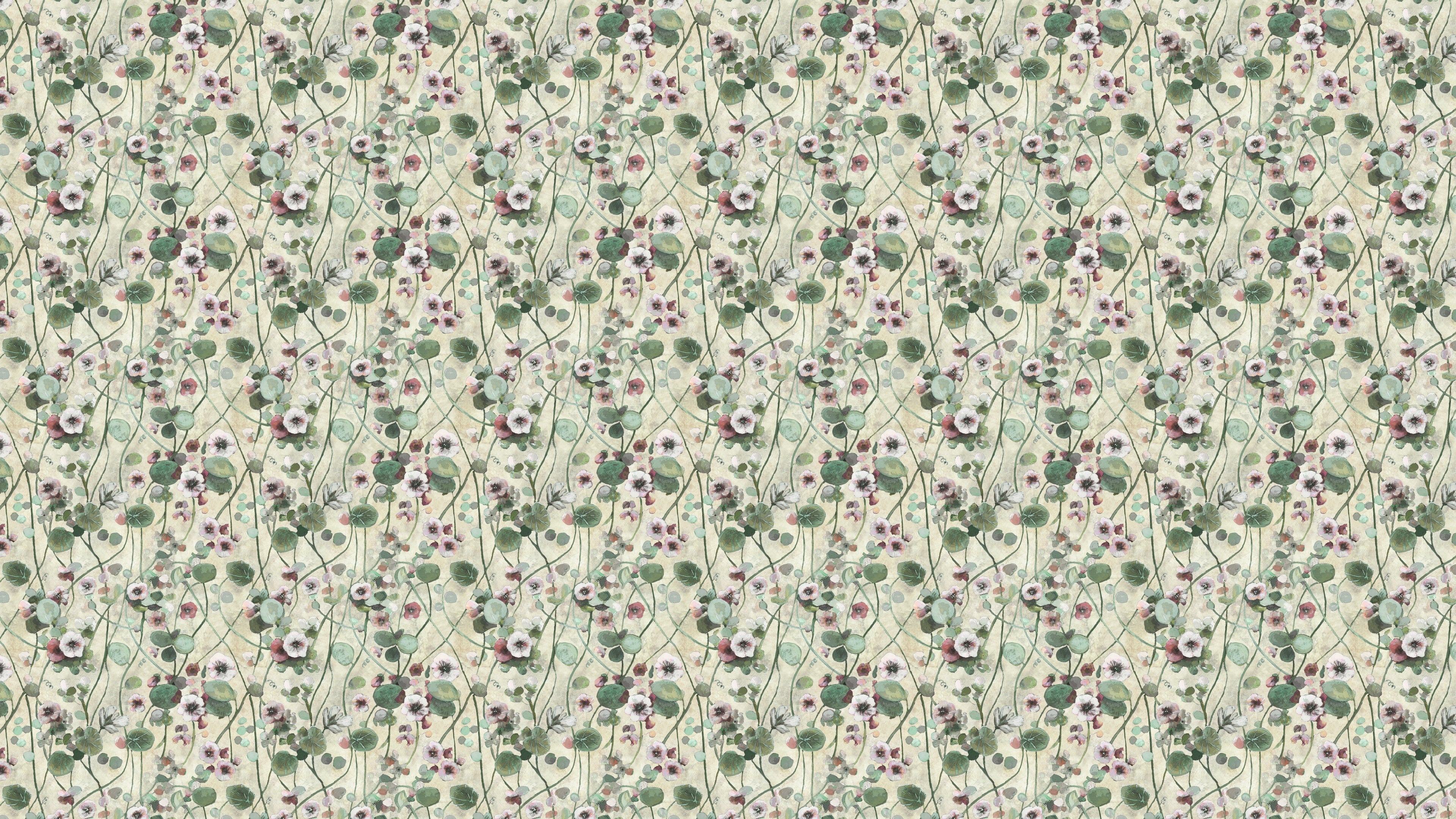 Krasse - Vit – Handmålad tapet med levande blommor på ljus bakgrund