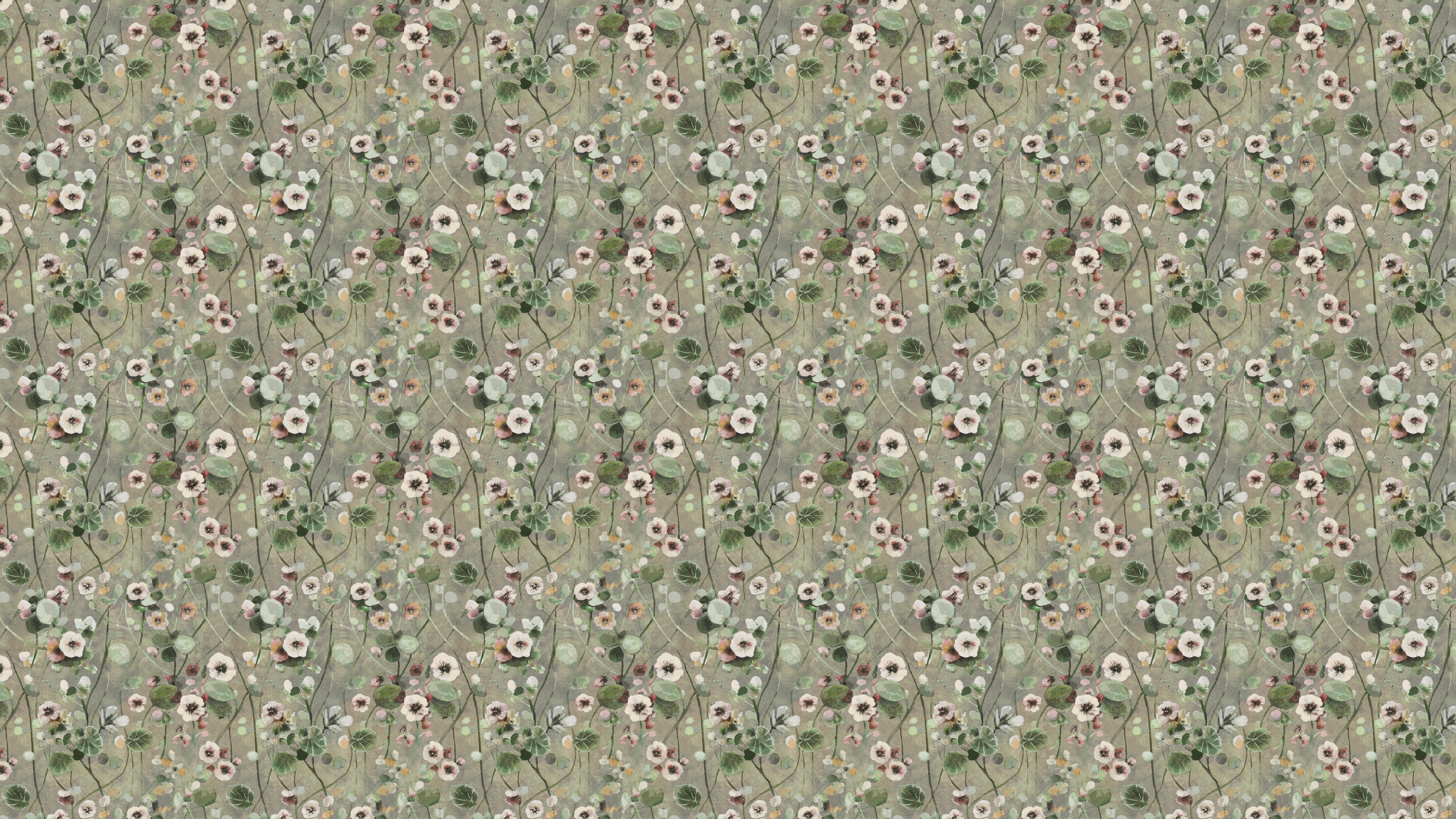 Reval Wallpaper Krasse - Greyish - Handmålad tapet med blommor i grå toner – högkvalitativ tapet för en personlig och harm...