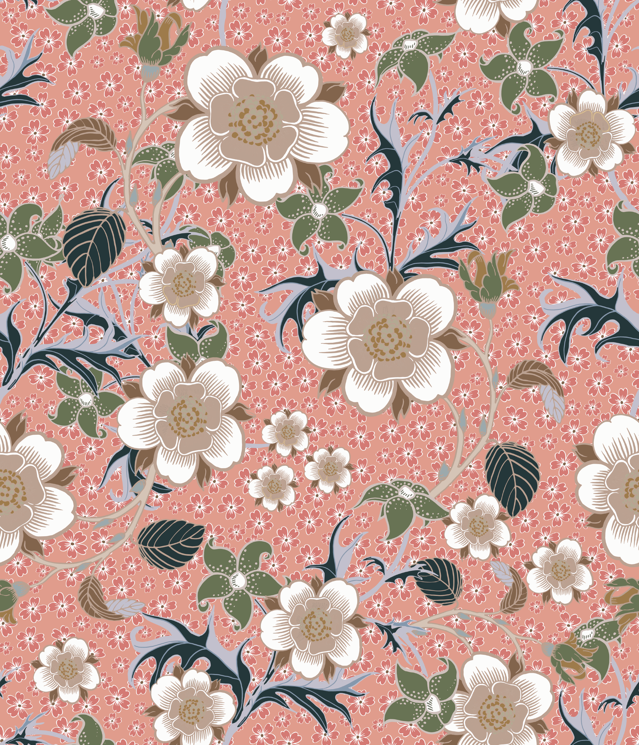 Springtime - Gammelrosa - Färgglad blommig tapet för alla rum