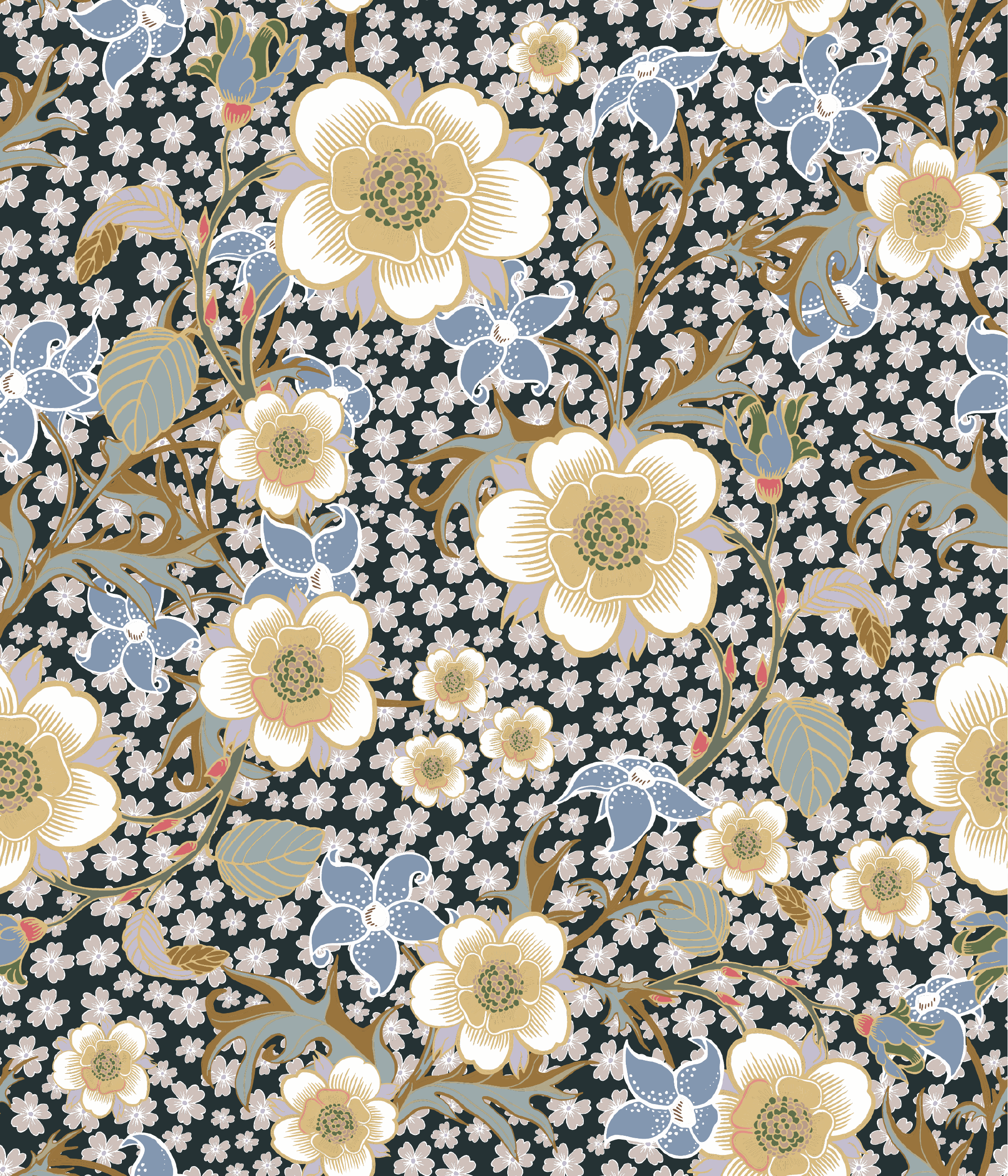 Springtime - Black Multi - Flerfärgad blommig tapet för alla rum