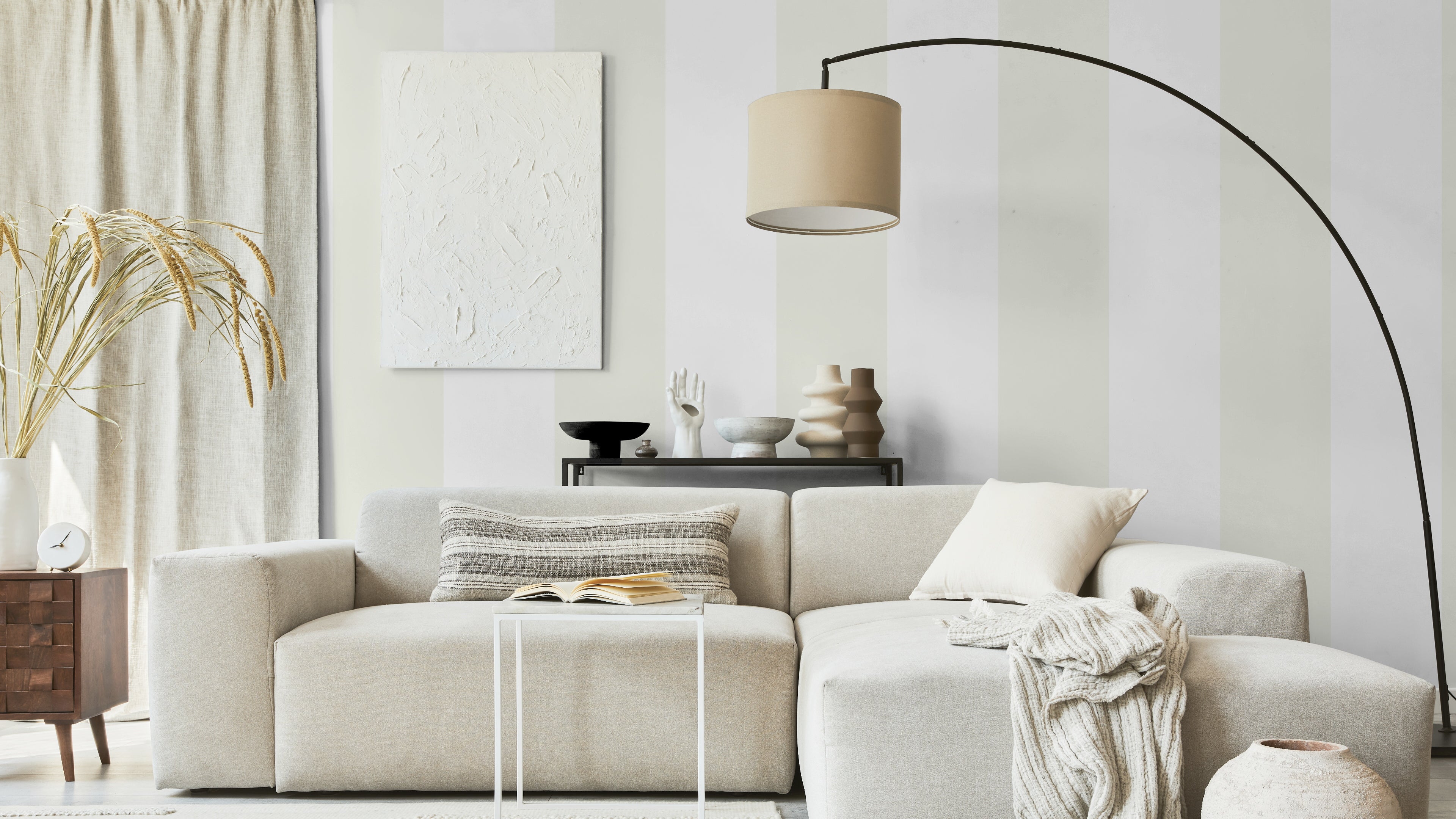 Big Stripes - Vit/Bomull - Klassisk randig tapet i vitt och beige