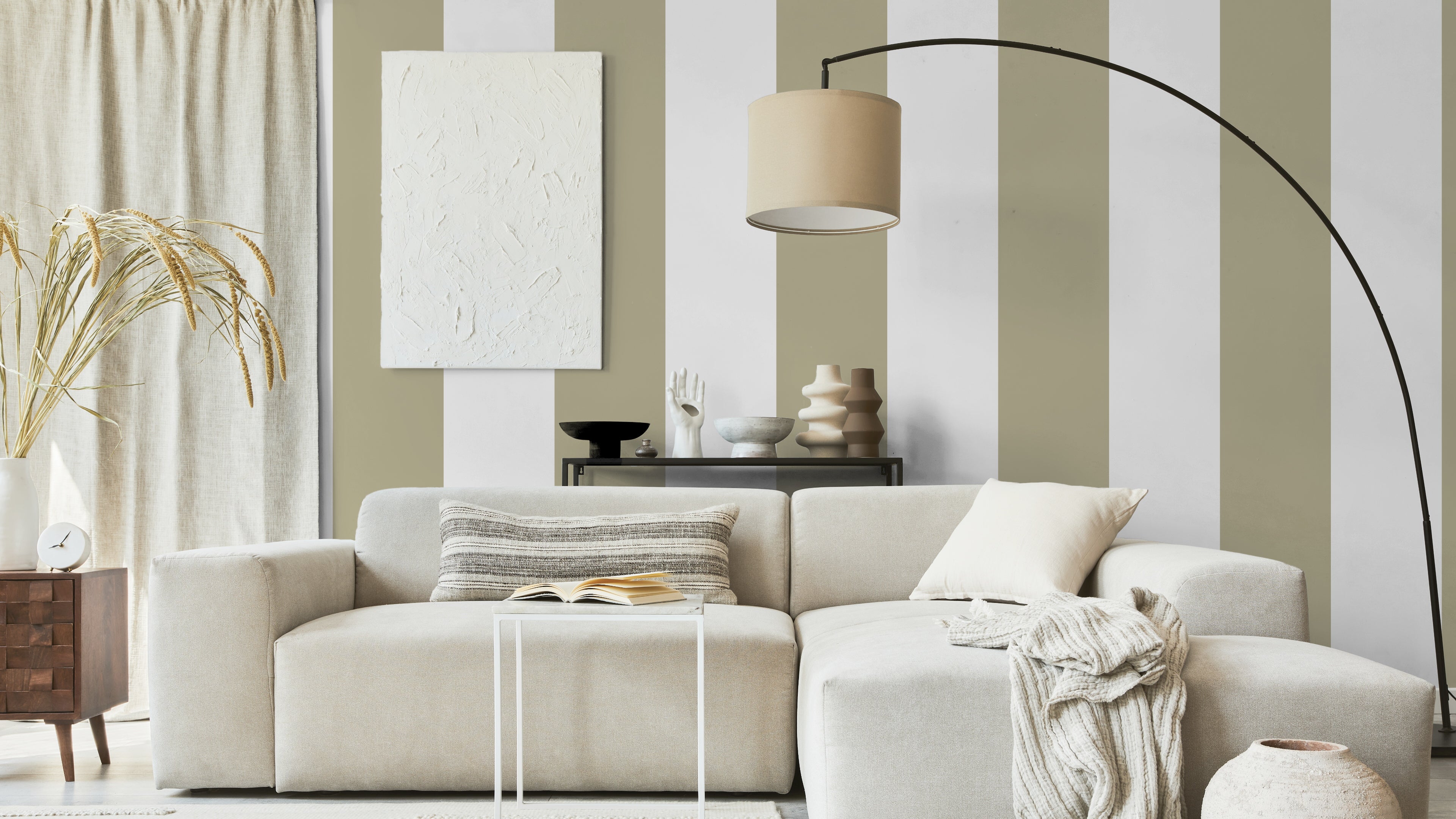 Big Stripes - Vit/Beigare – Klassisk randig tapet för tidlösa hem