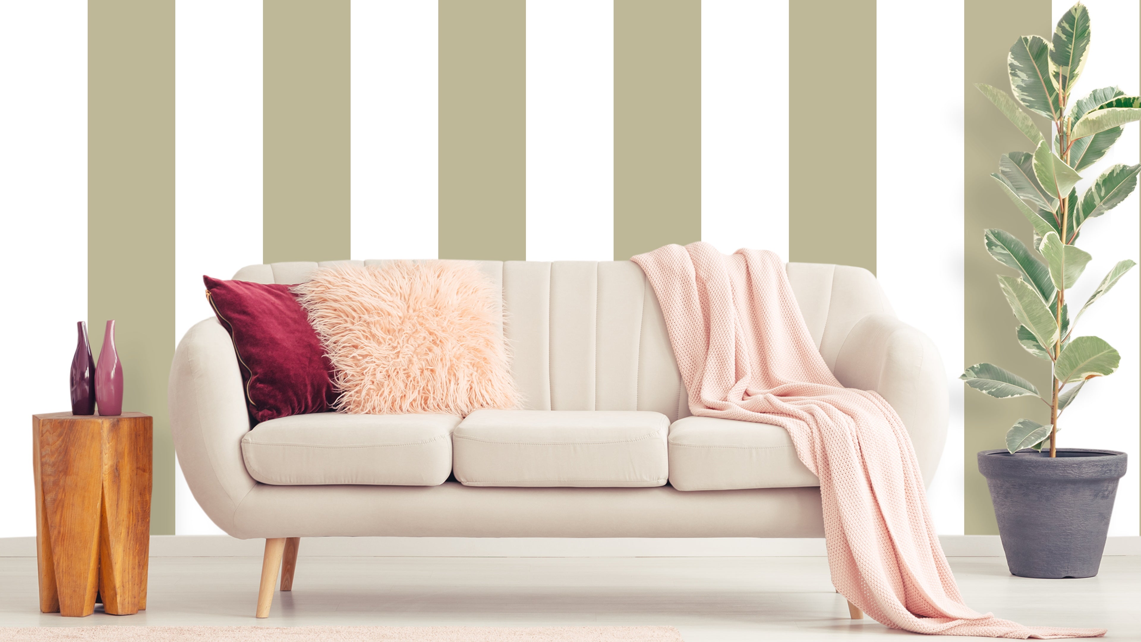 Big Stripes - Vit/Beigare – Klassisk randig tapet för tidlösa hem