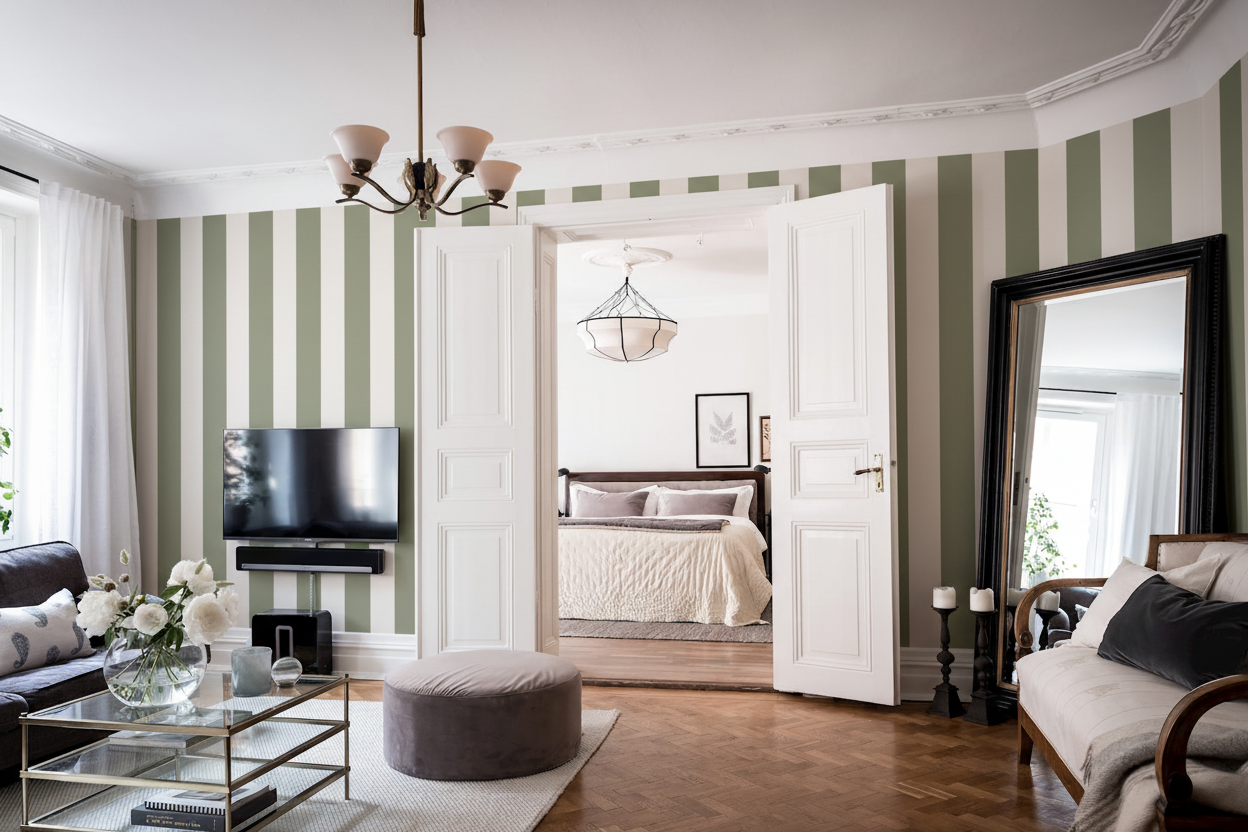 Big Stripes - Vit/Beigare – Klassisk randig tapet för tidlösa hem