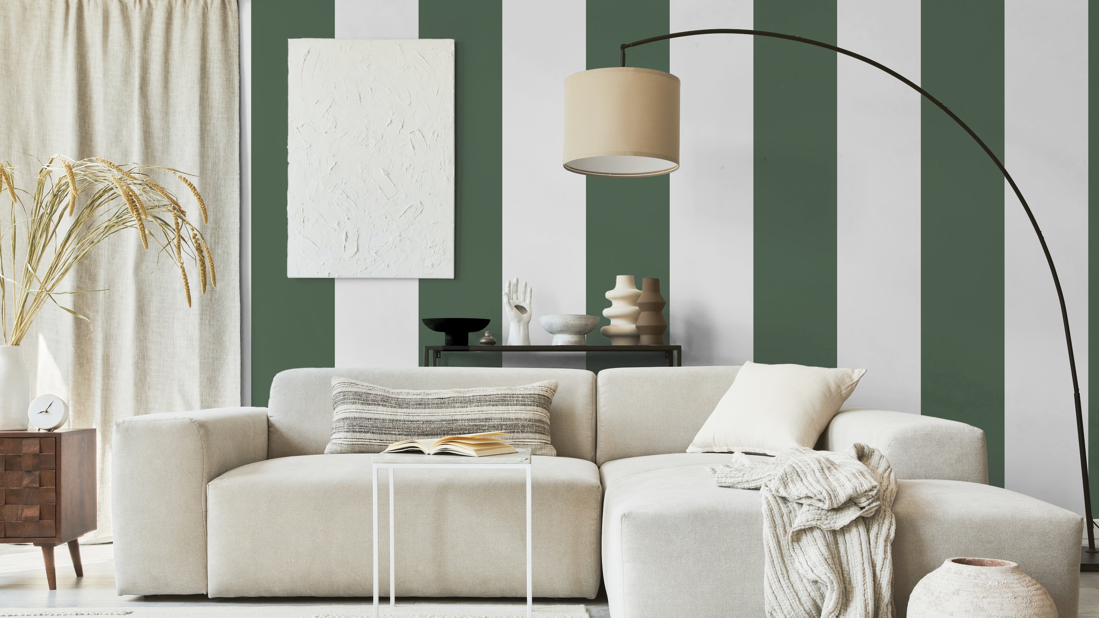 Big Stripes - Vit/Ärggrön X-Large – Grafisk tapet med moderna ränder