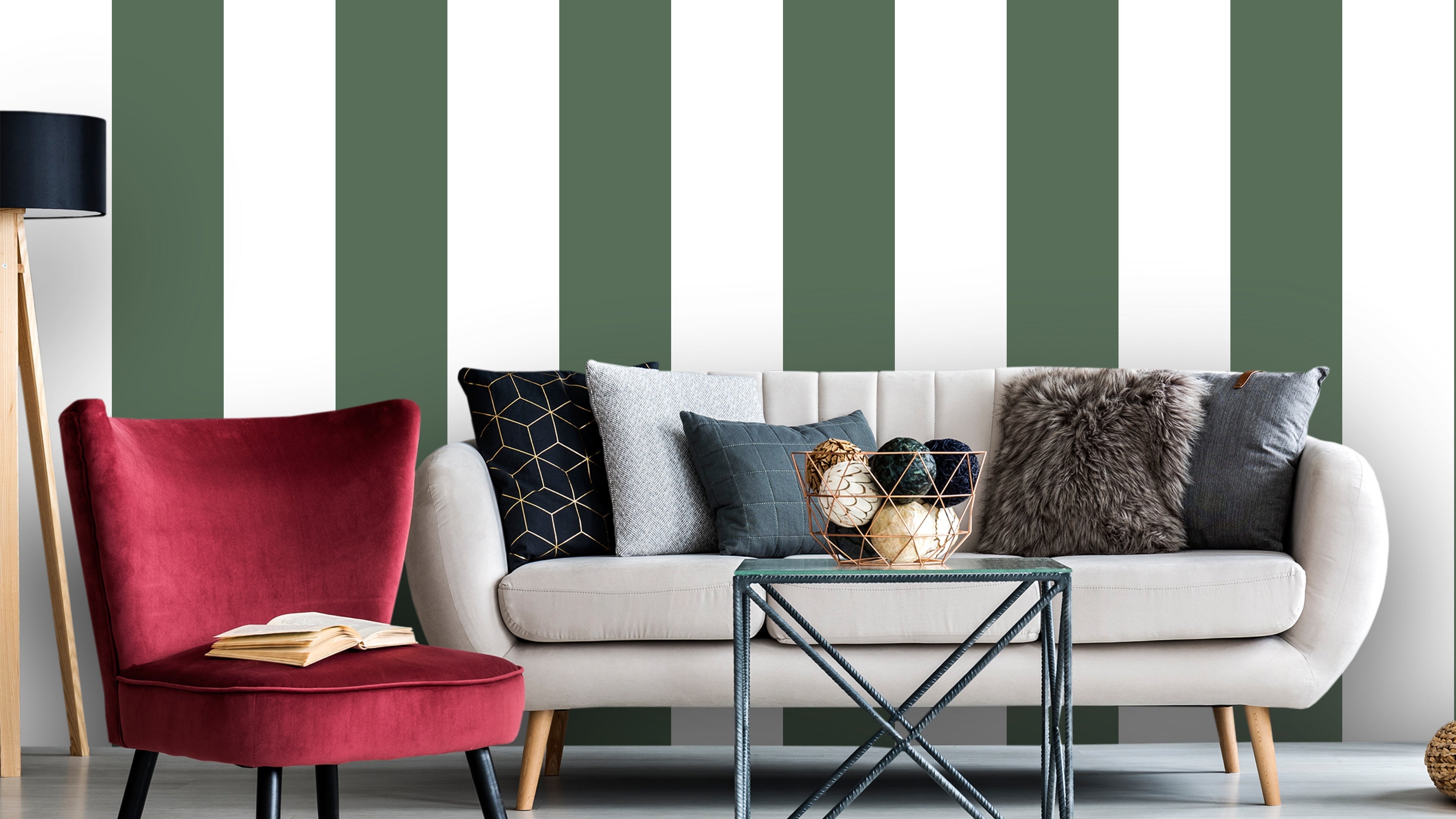 Big Stripes - Vit/Ärggrön X-Large – Grafisk tapet med moderna ränder