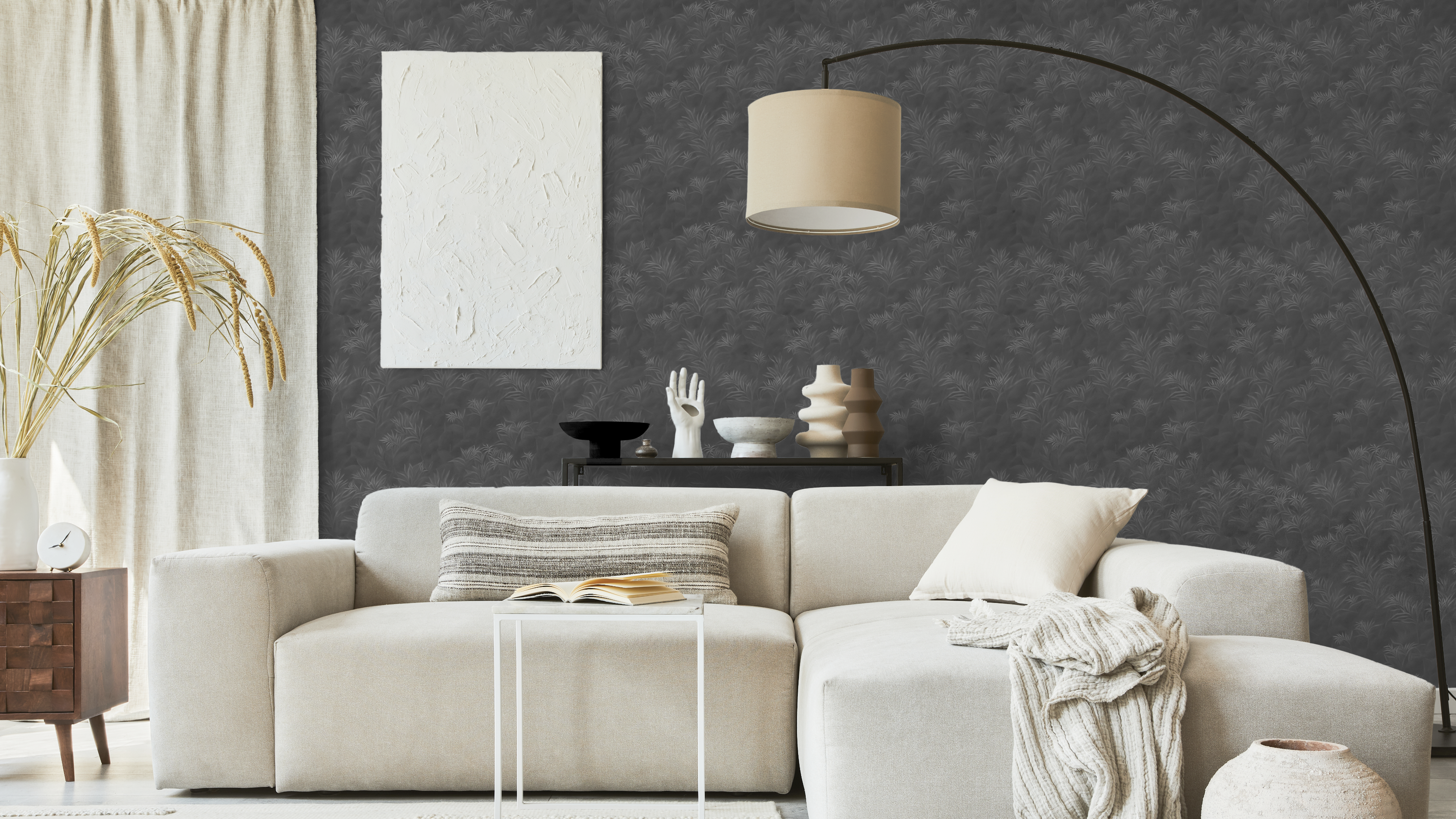 Cabomba in the dark - Elegant tapet med akvatiska växter i mörk ton