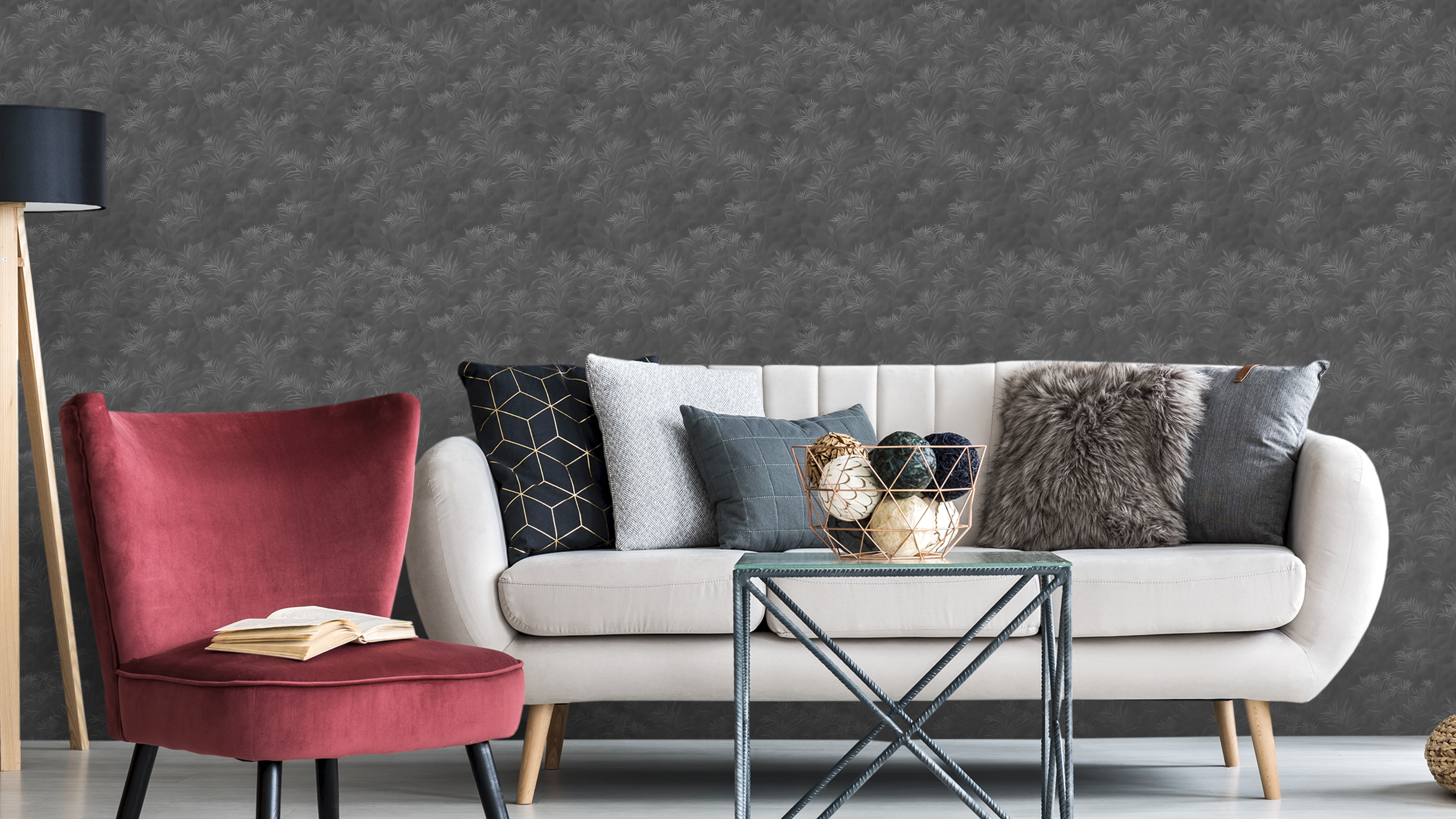 Cabomba in the dark - Elegant tapet med akvatiska växter i mörk ton