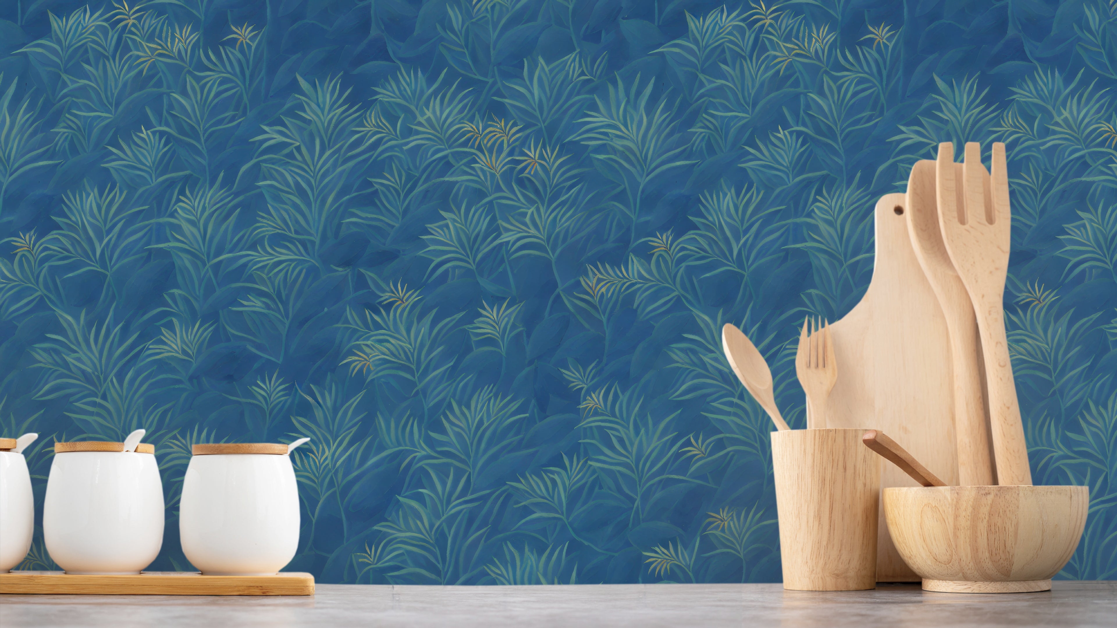 Cabomba in the moonlight - Elegant tapet med akvatiska växter i ljus ton