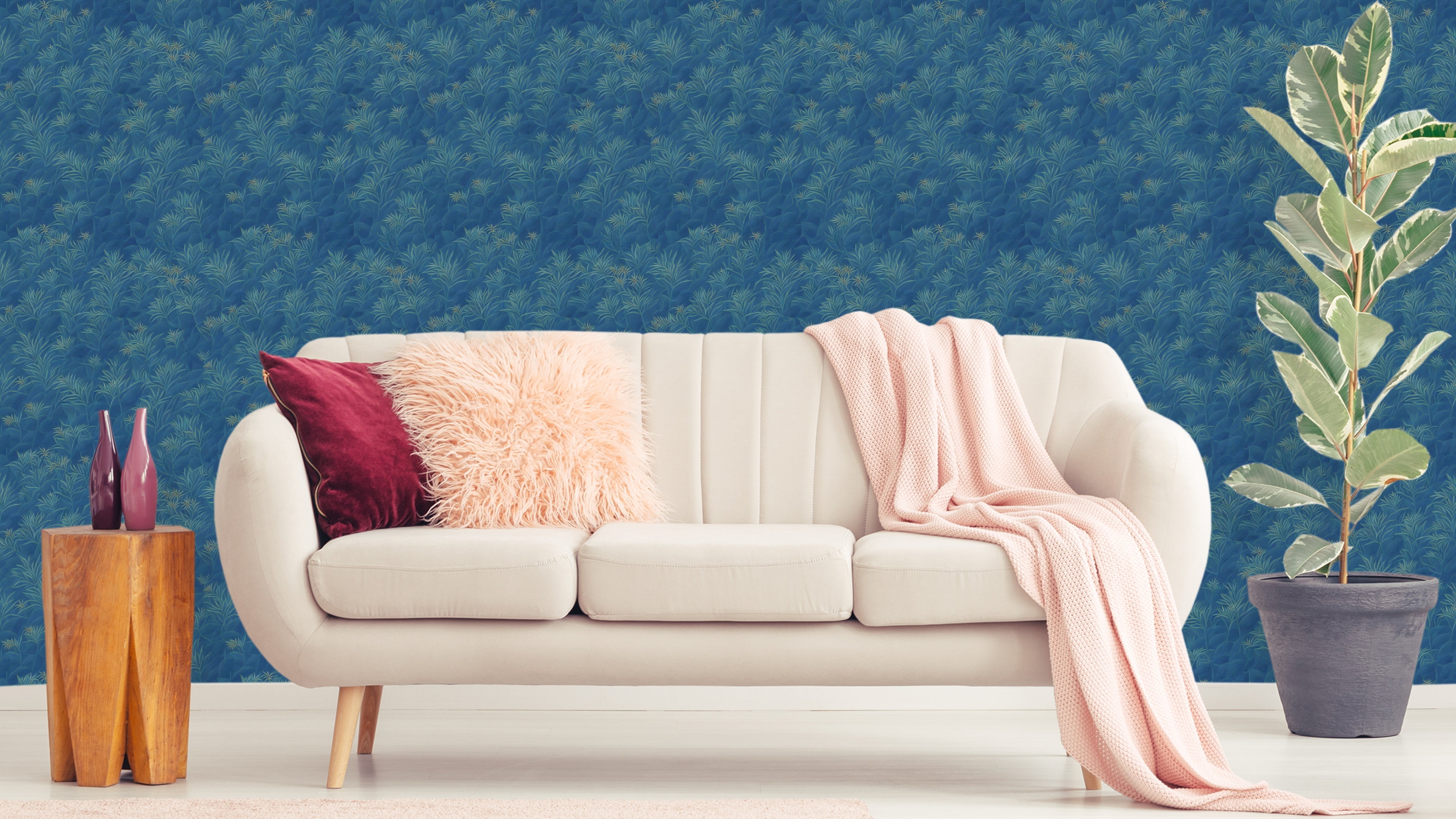 Cabomba in the moonlight - Elegant tapet med akvatiska växter i ljus ton