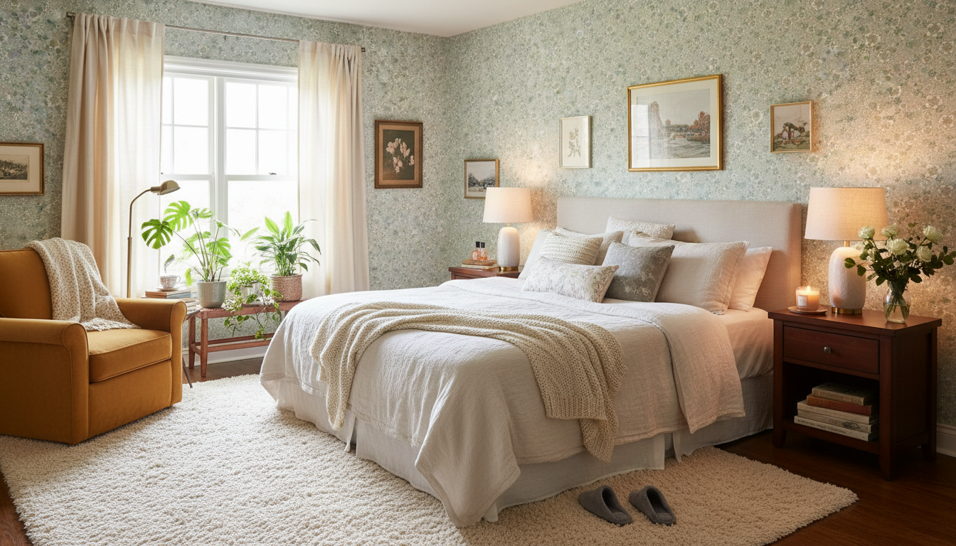 Springtime - Grå - Subtil blommig tapet för sovrum