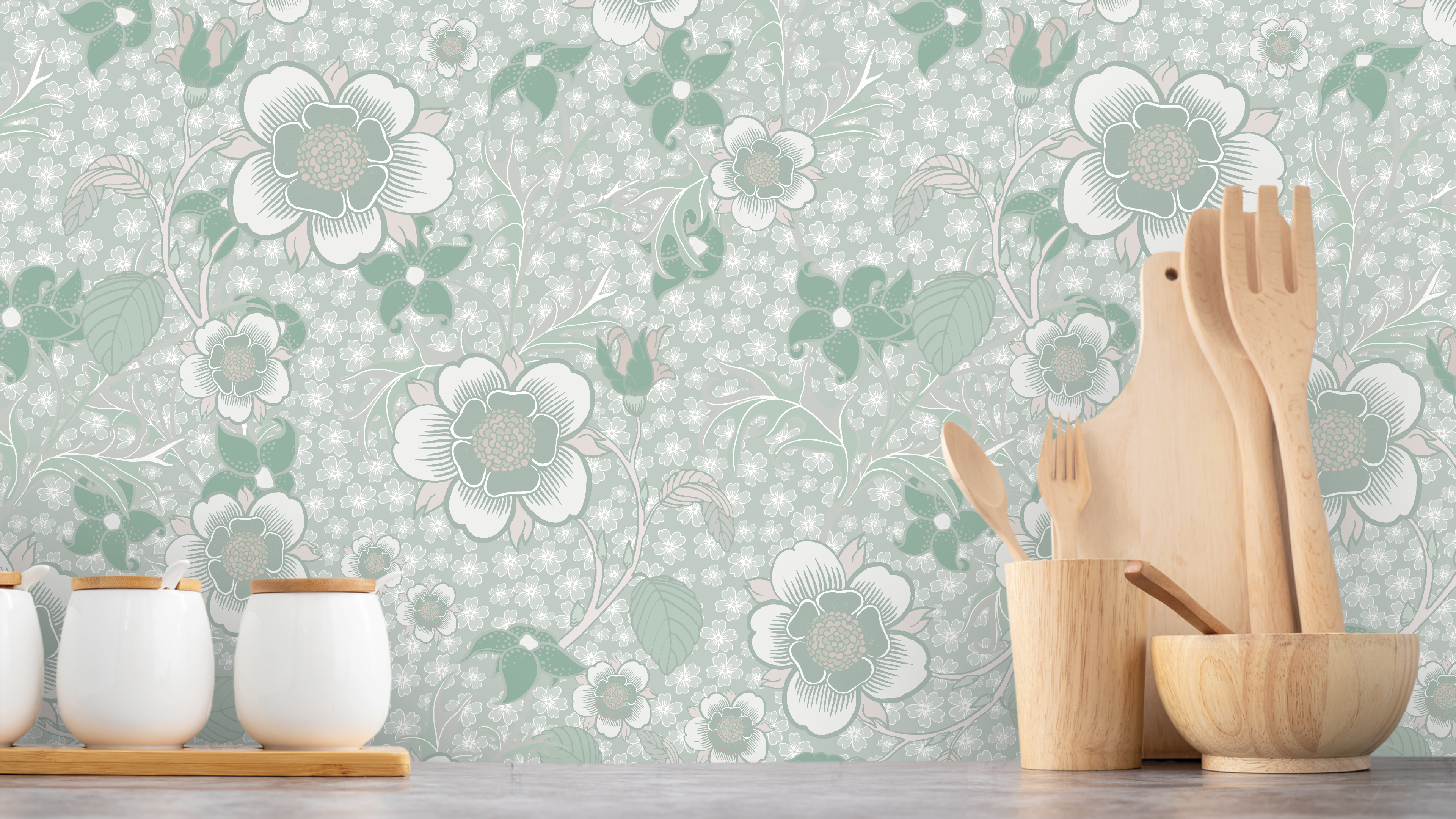 Springtime - Grå - Subtil blommig tapet för sovrum