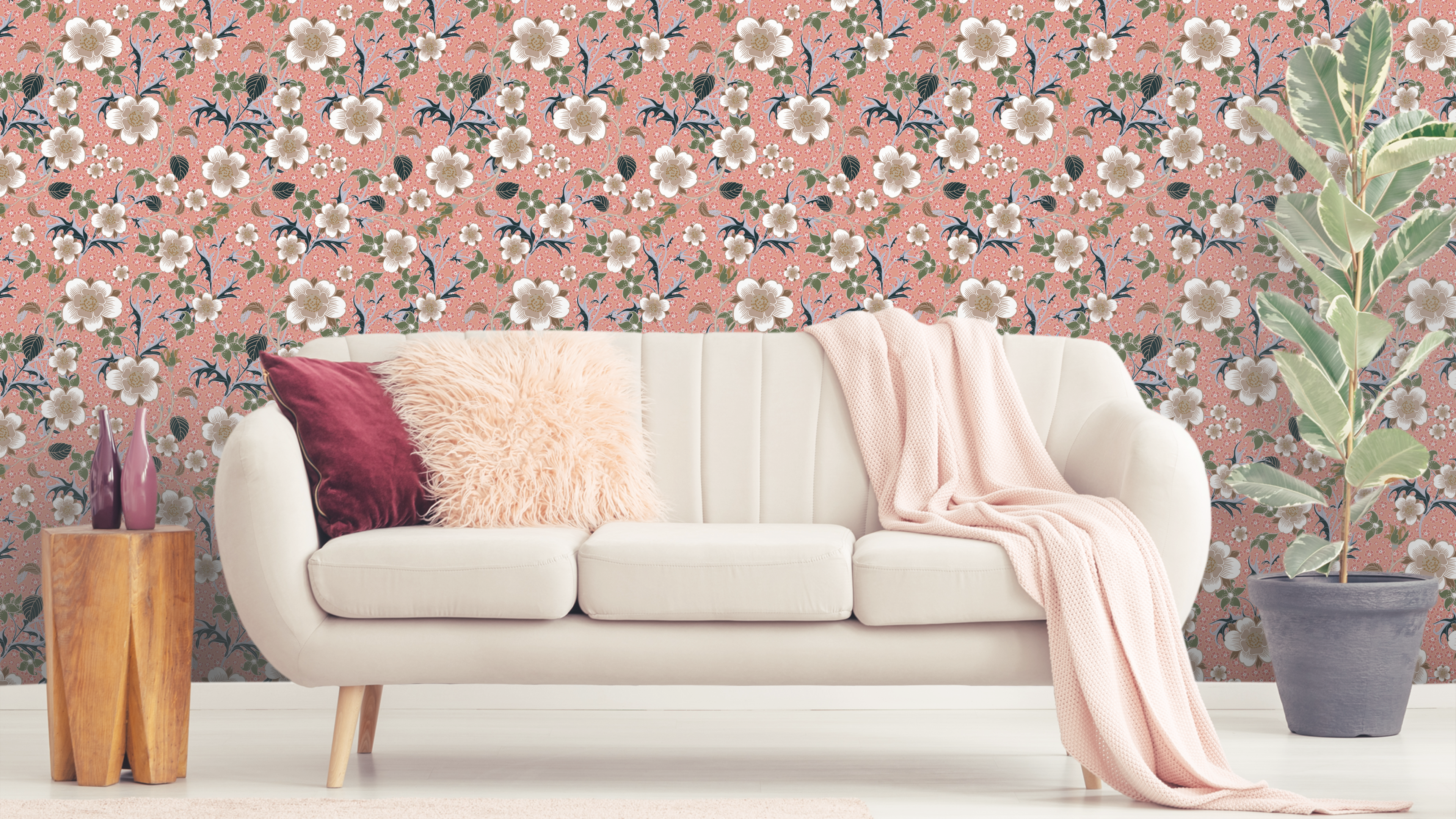 Springtime - Gammelrosa - Färgglad blommig tapet för alla rum