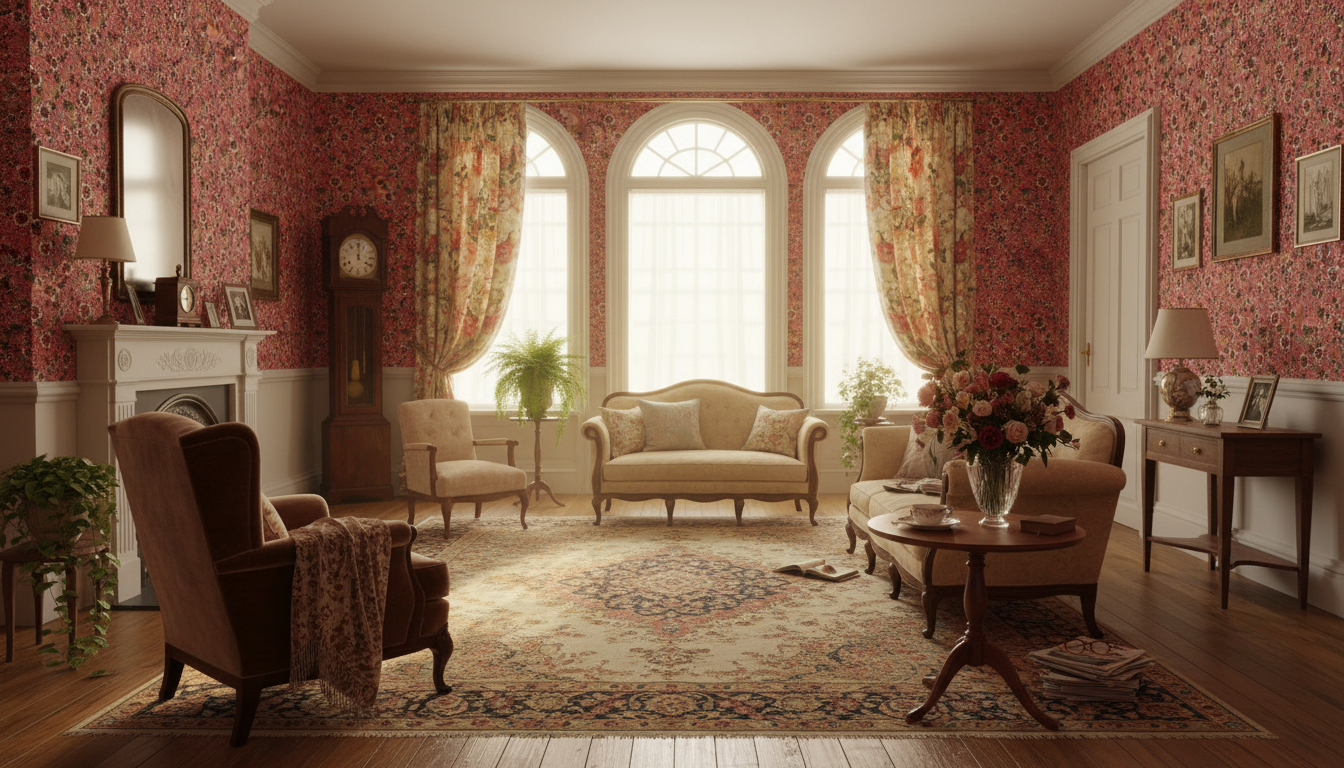 Springtime - Läppröd - Färgglad blommig tapet i röda toner