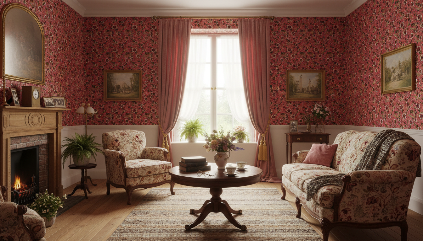 Springtime - Läppröd - Färgglad blommig tapet i röda toner