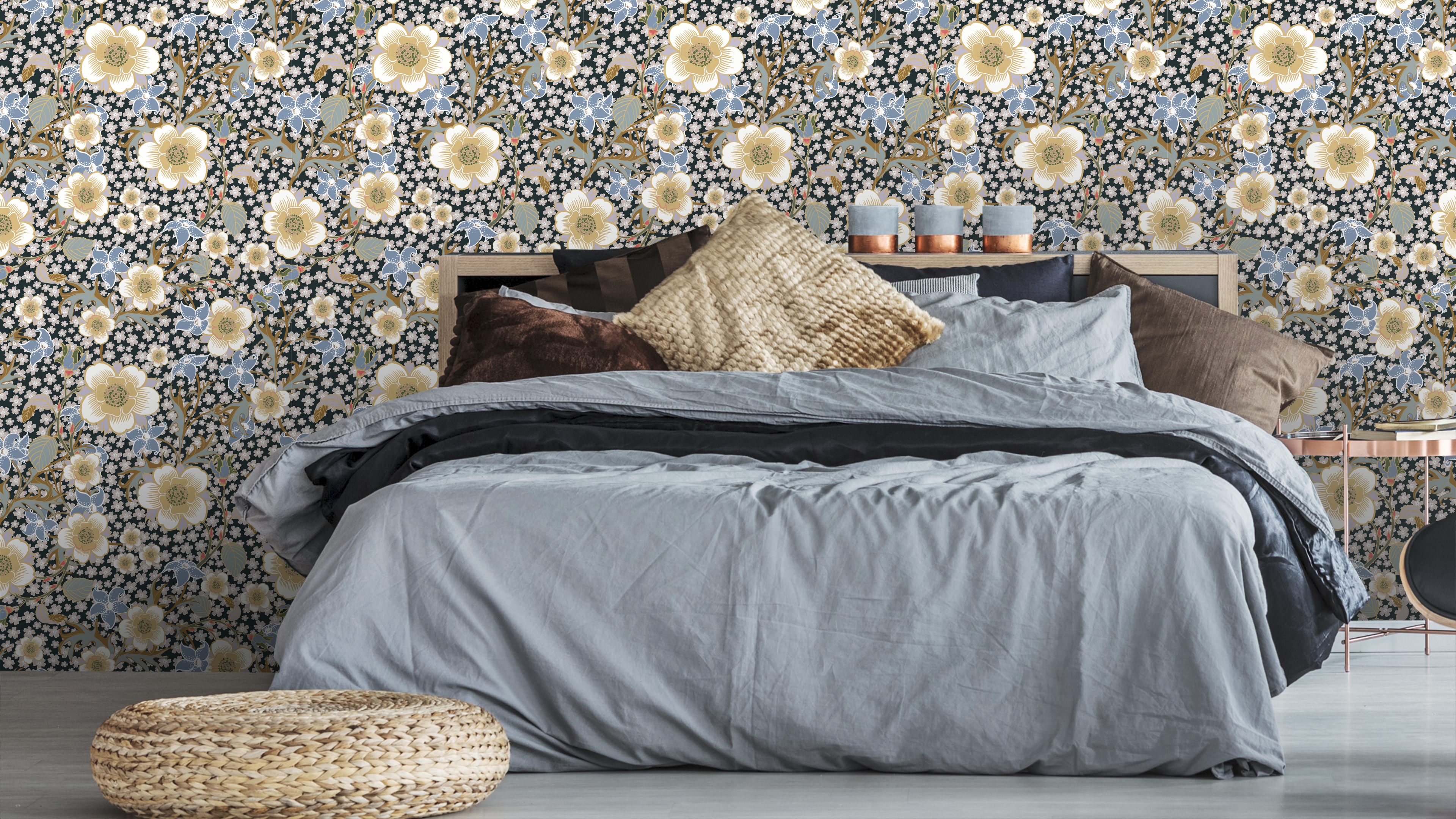 Springtime - Black Multi - Flerfärgad blommig tapet för alla rum