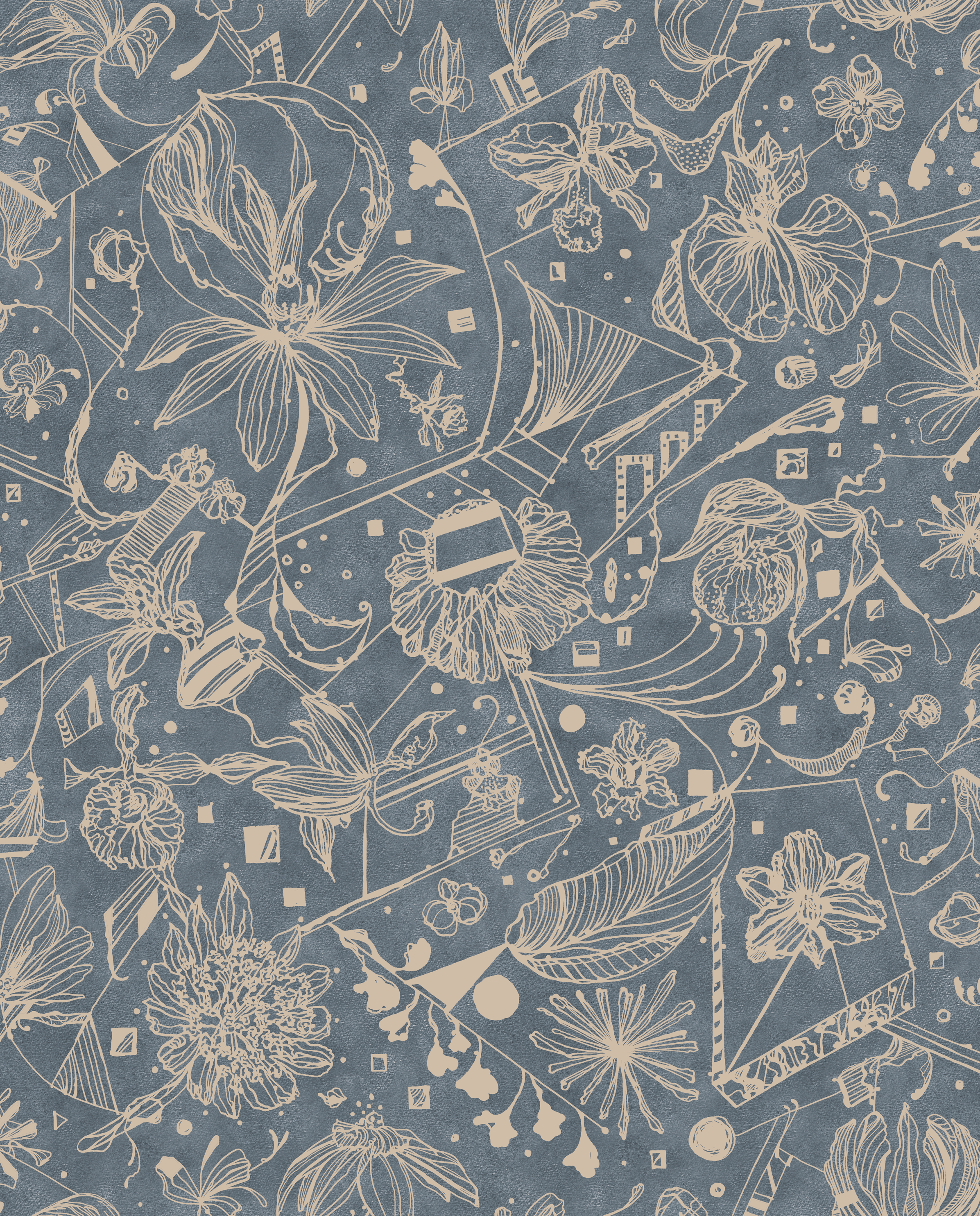 Floralies - Blå – Elegant tapet med abstrakt konst i bedårande blå nyans