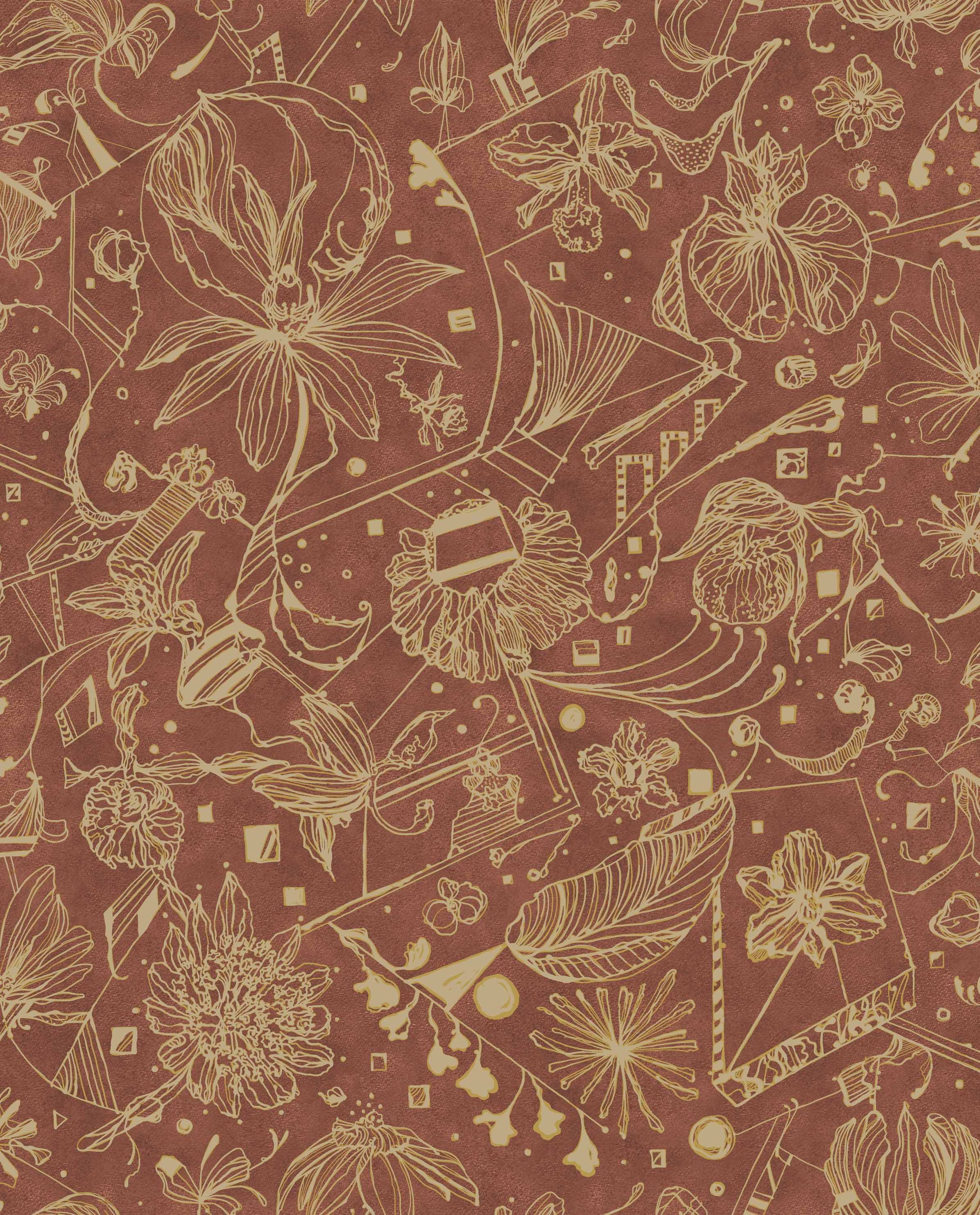 Floralies - Bärnsten – Elegant tapet med abstrakt konst i varma bärnstenstoner