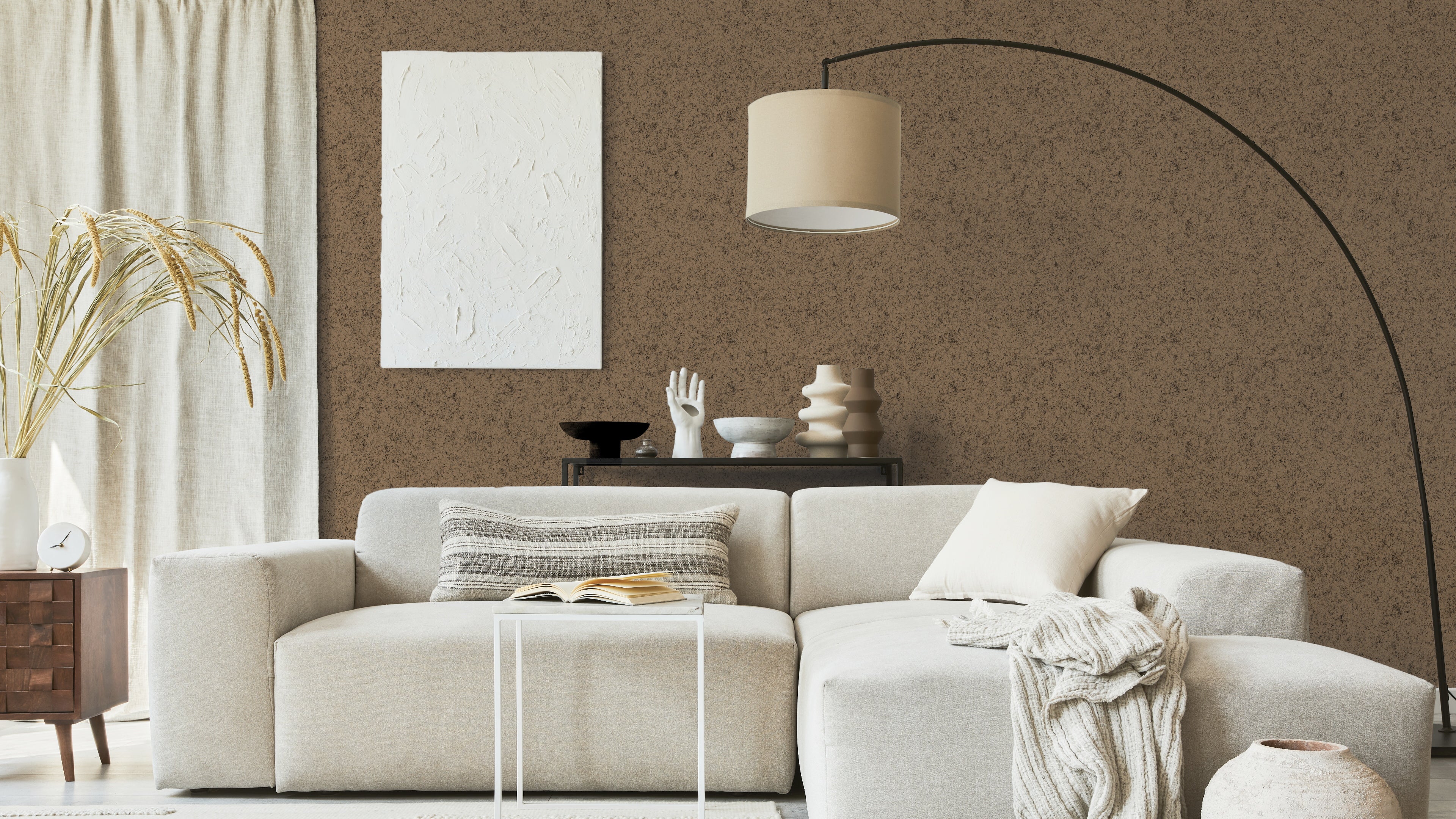 Reval Wallpaper Board Texture - Sadelbrun - Minimalistisk tapet med byggskivestruktur – högkvalitativ tapet för en personl...