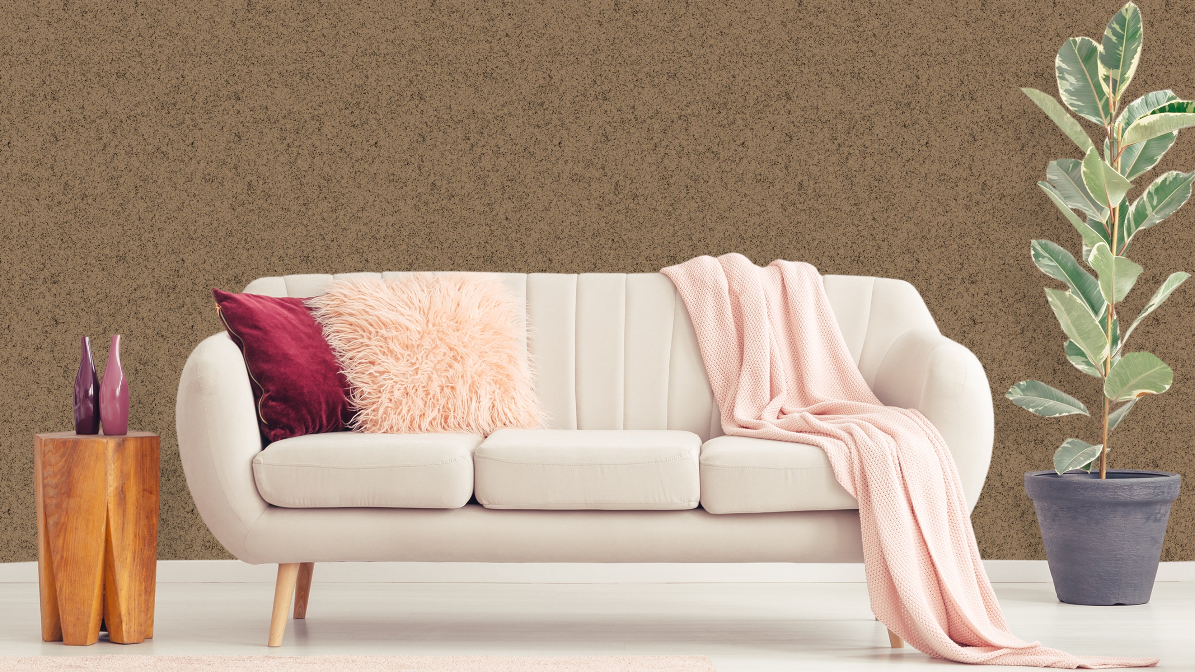 Reval Wallpaper Board Texture - Sadelbrun - Minimalistisk tapet med byggskivestruktur – högkvalitativ tapet för en personl...