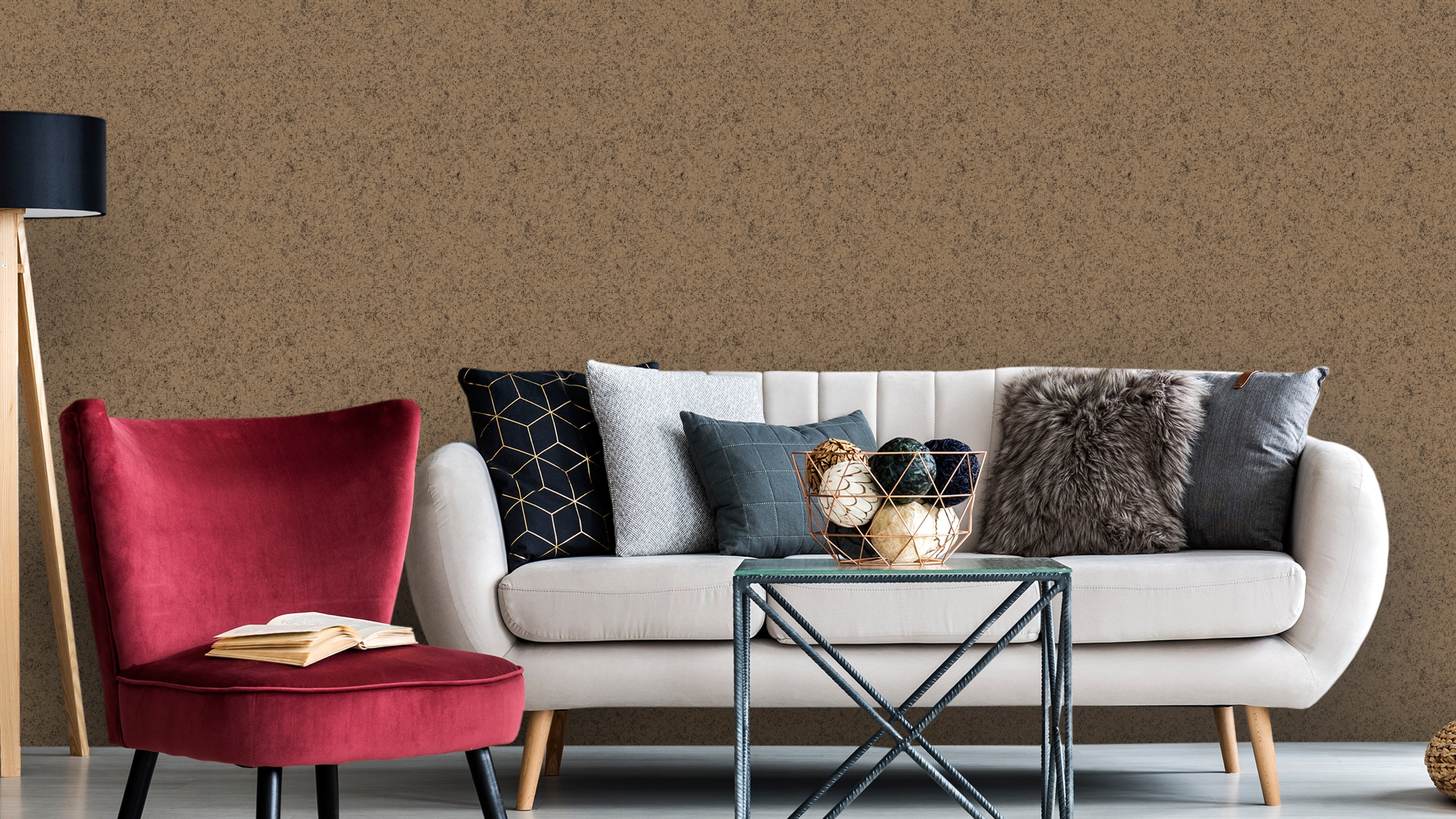 Reval Wallpaper Board Texture - Sadelbrun - Minimalistisk tapet med byggskivestruktur – högkvalitativ tapet för en personl...