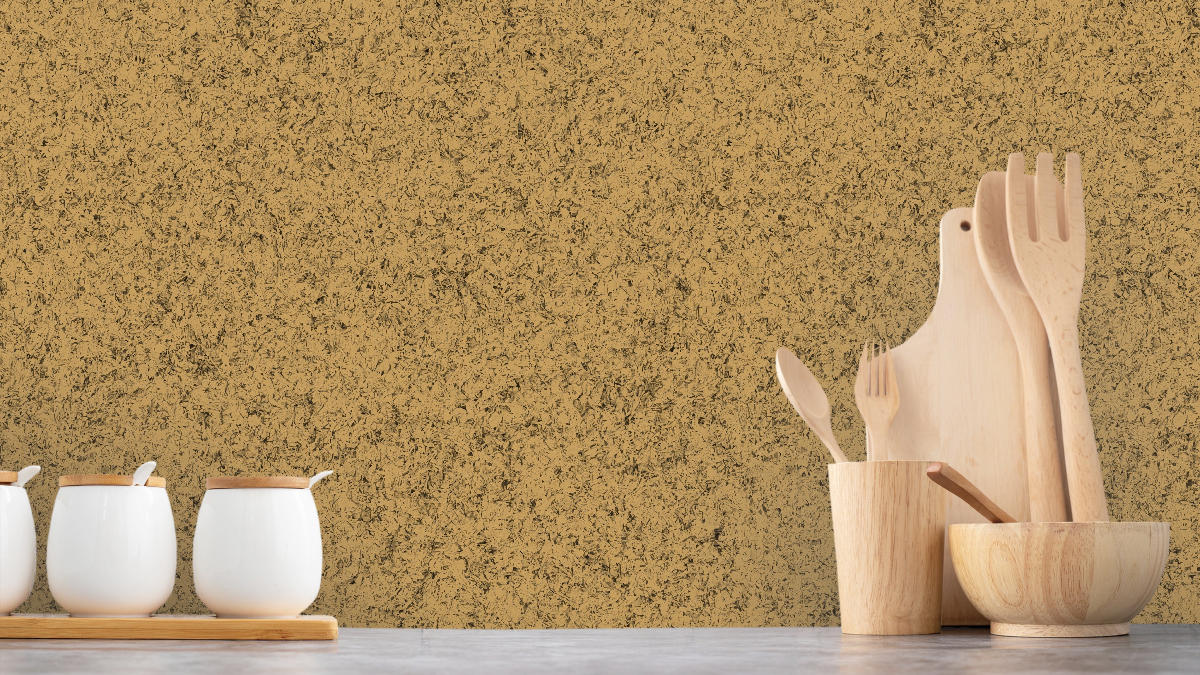 Reval Wallpaper Board Texture - Ockergul - Minimalistisk tapet med byggskivestruktur – högkvalitativ tapet för en personli...