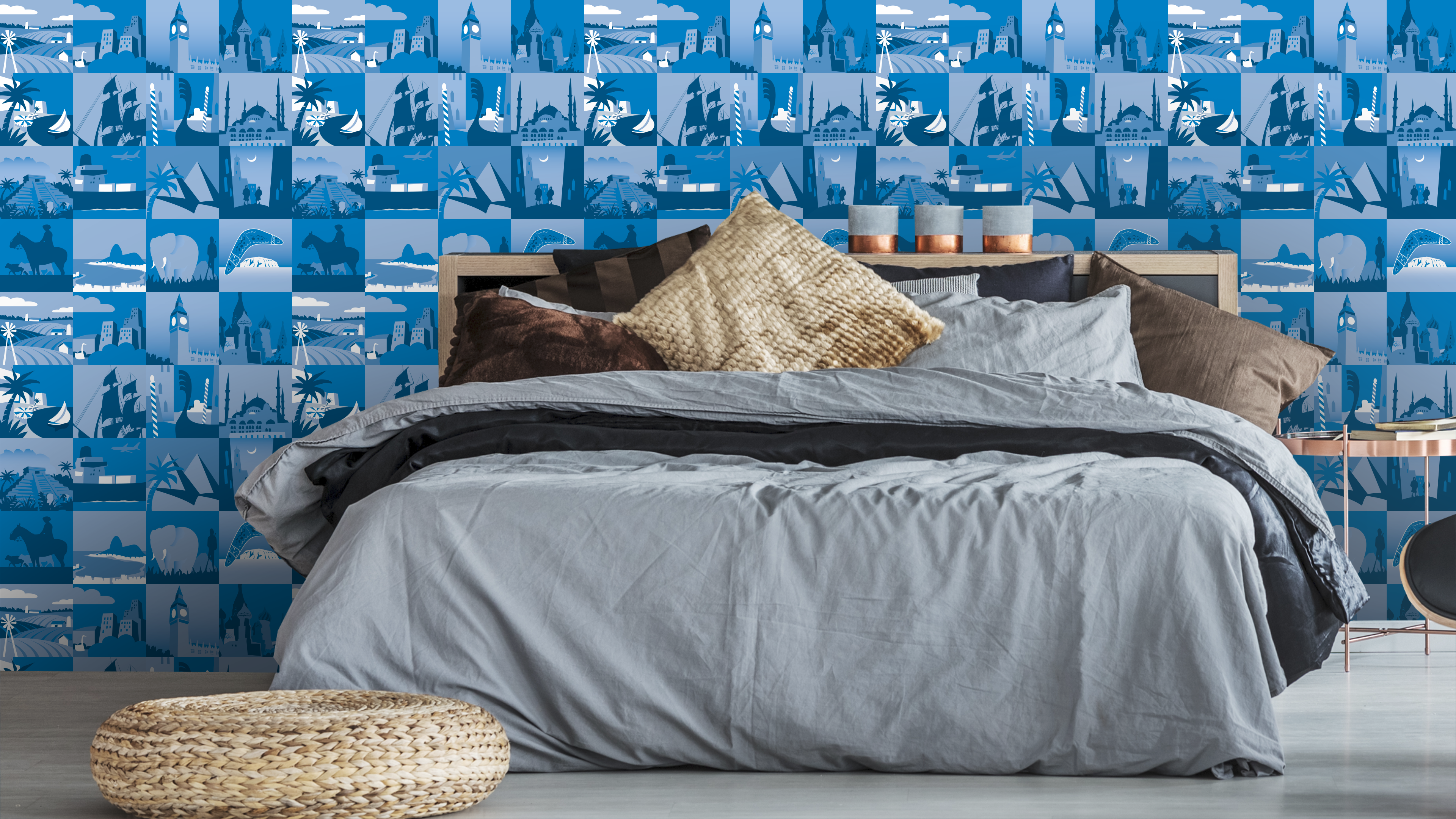 Jorden i byggsats - Blått kollage med världens alla hörn