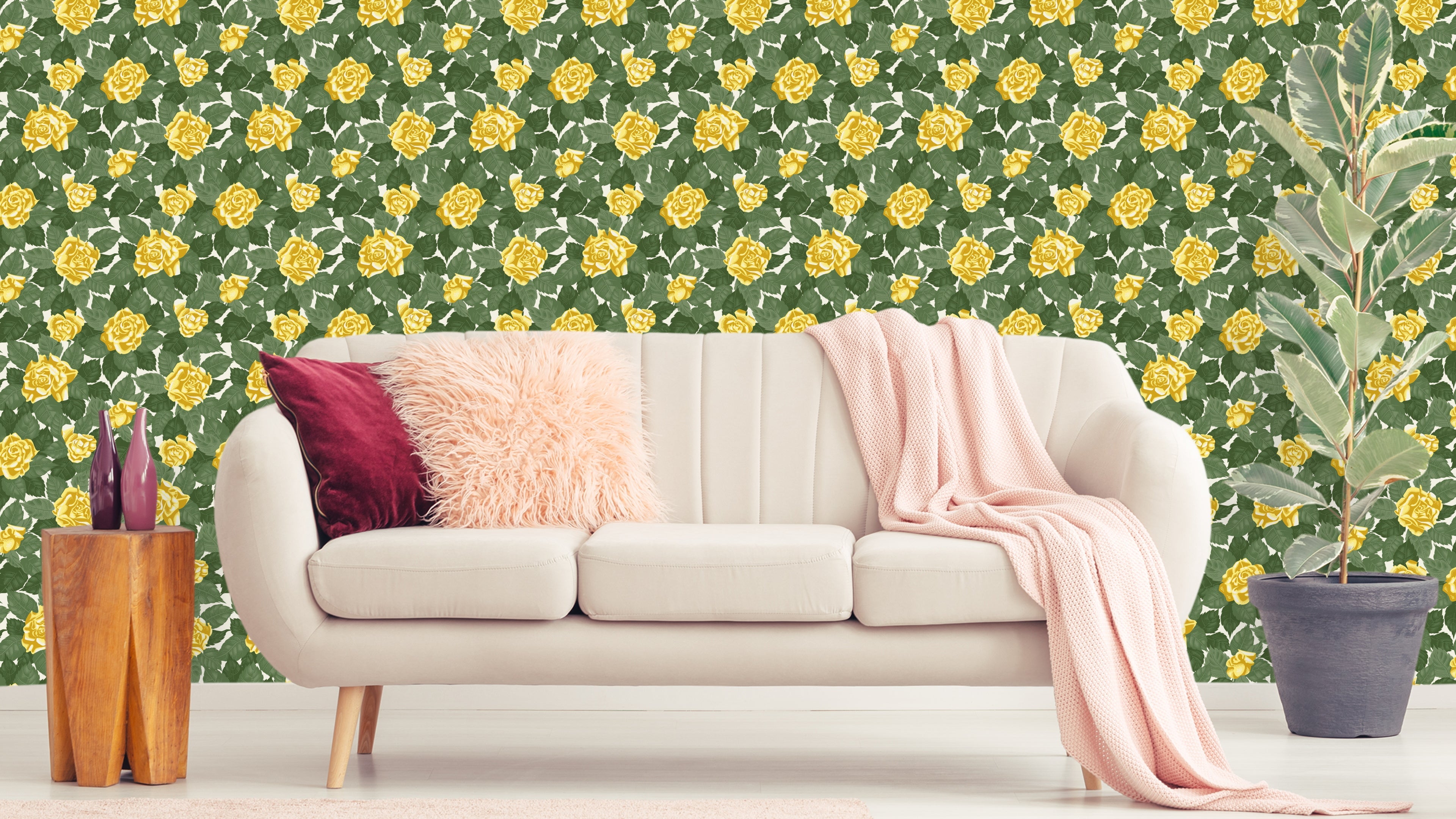 Gula Rosor - Tapet med klassiska rosor i varma gula toner