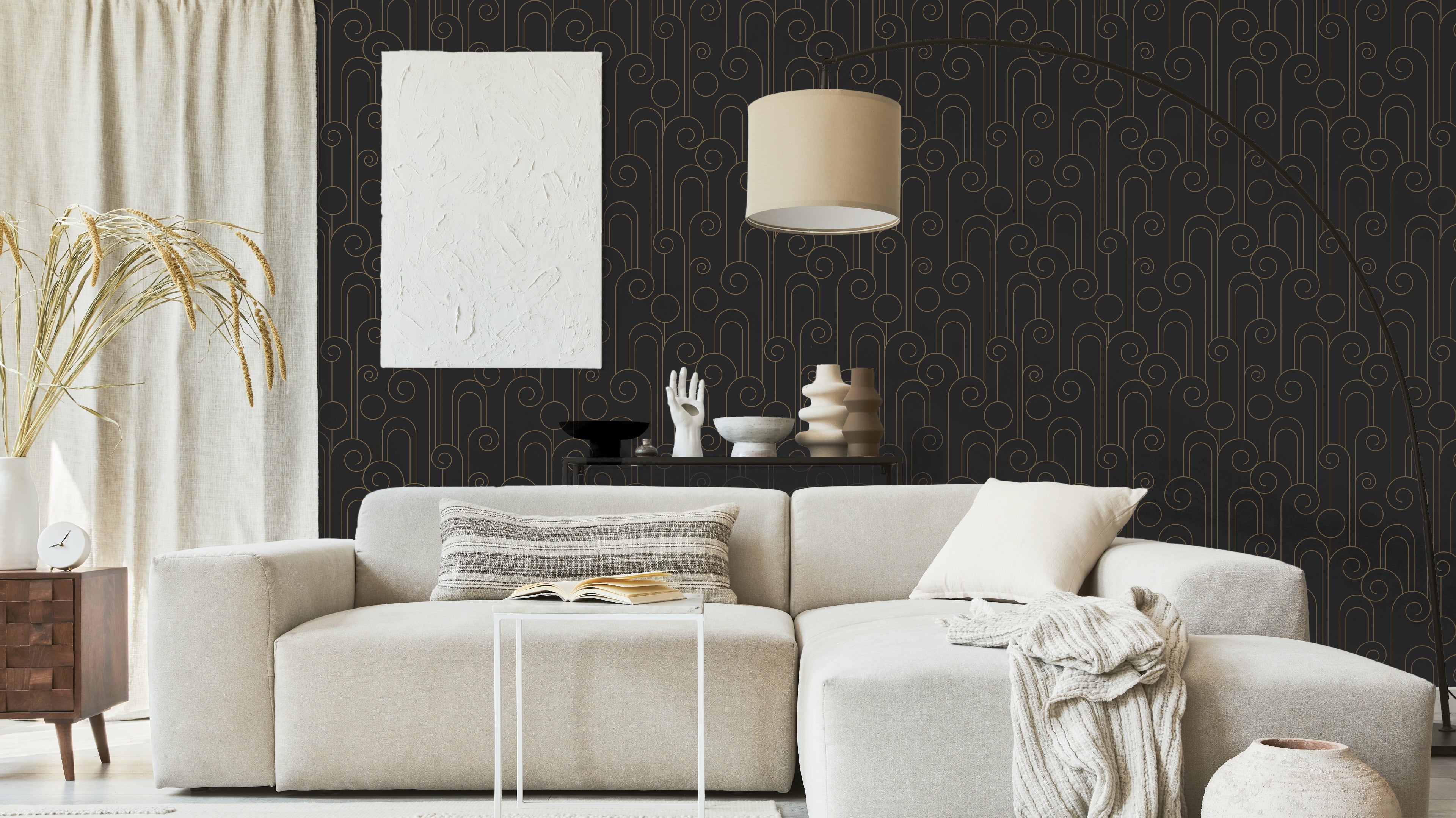 Curls - Tapet med art deco-inspirerade kurvor i brunt