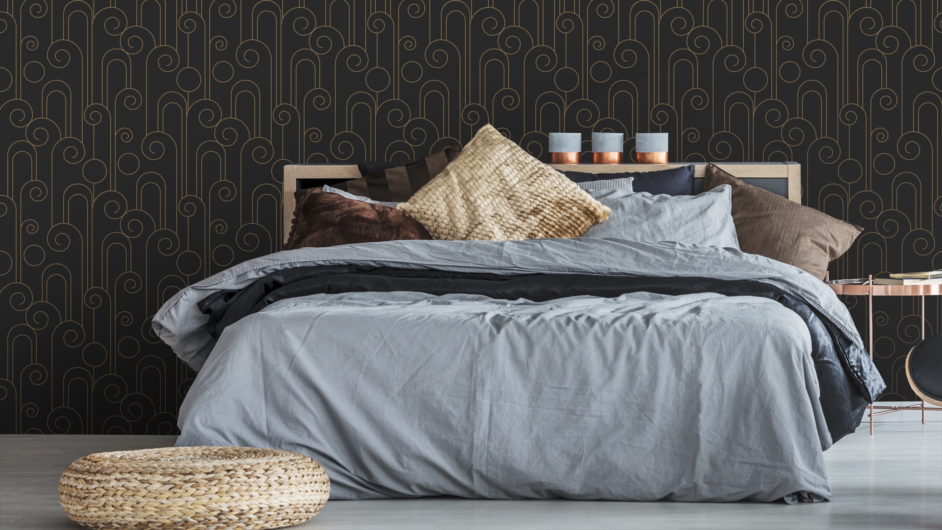 Curls - Tapet med art deco-inspirerade kurvor i brunt