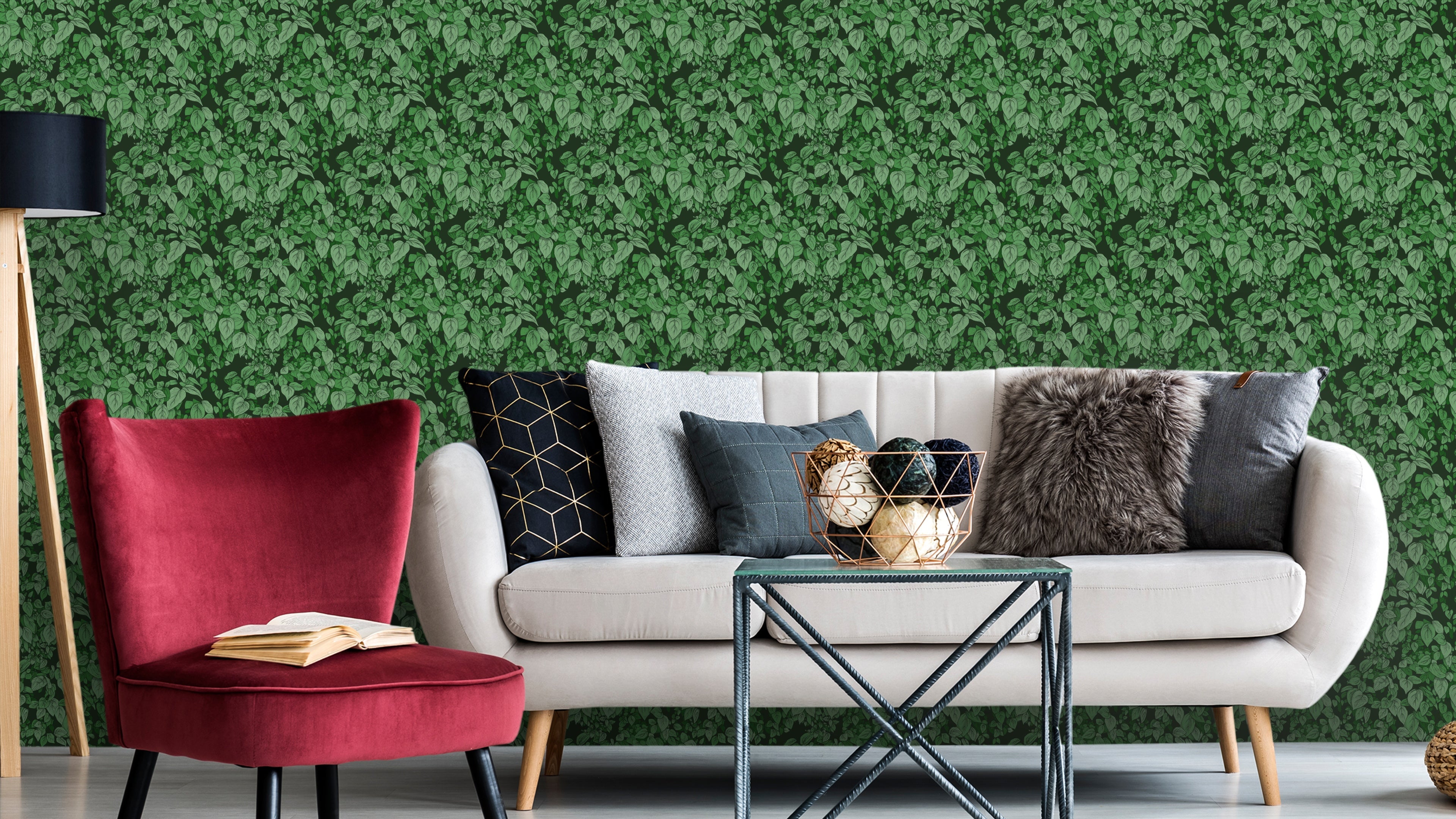 Schersmin - Grön - Klassisk tapet med djup färg och lantlig charm
