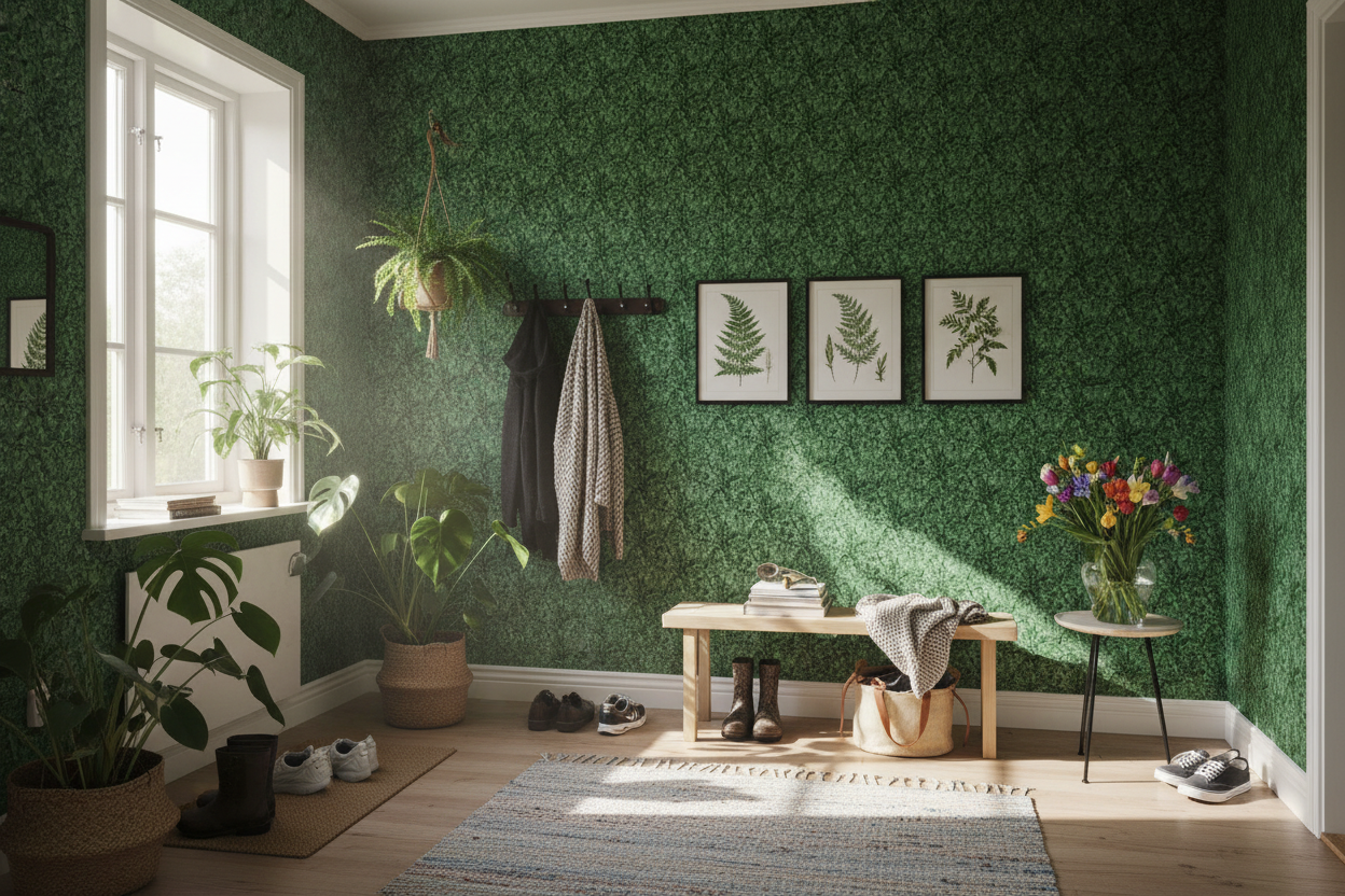 Schersmin - Grön - Klassisk tapet med djup färg och lantlig charm