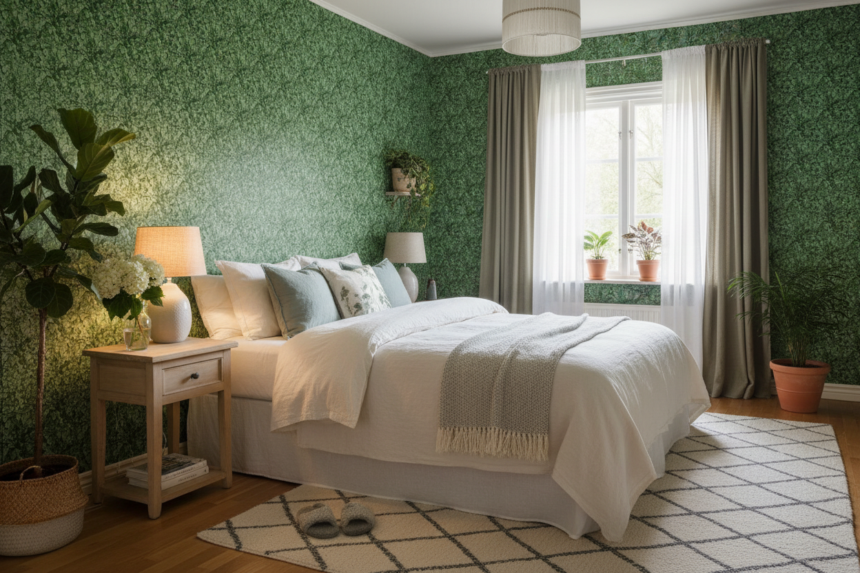 Schersmin - Grön - Klassisk tapet med djup färg och lantlig charm