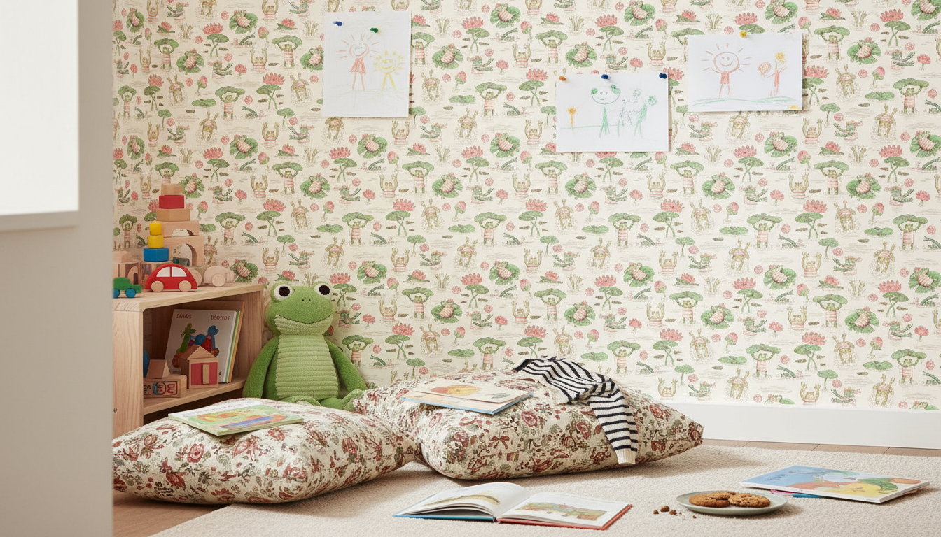 Badgroda - Godis - Barnrumstapet med grodor och näckrosor