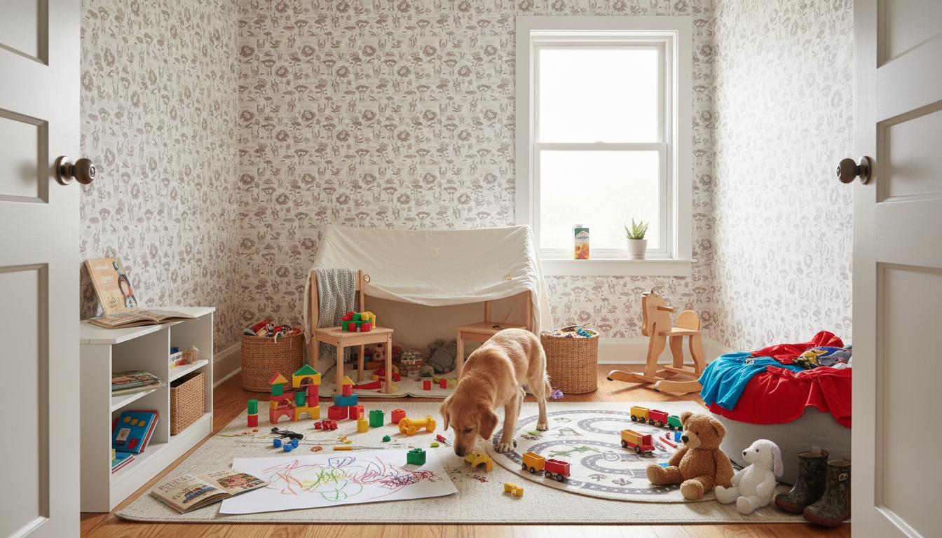 Badgroda - Grå - Barnrumstapet med grodor och näckrosor