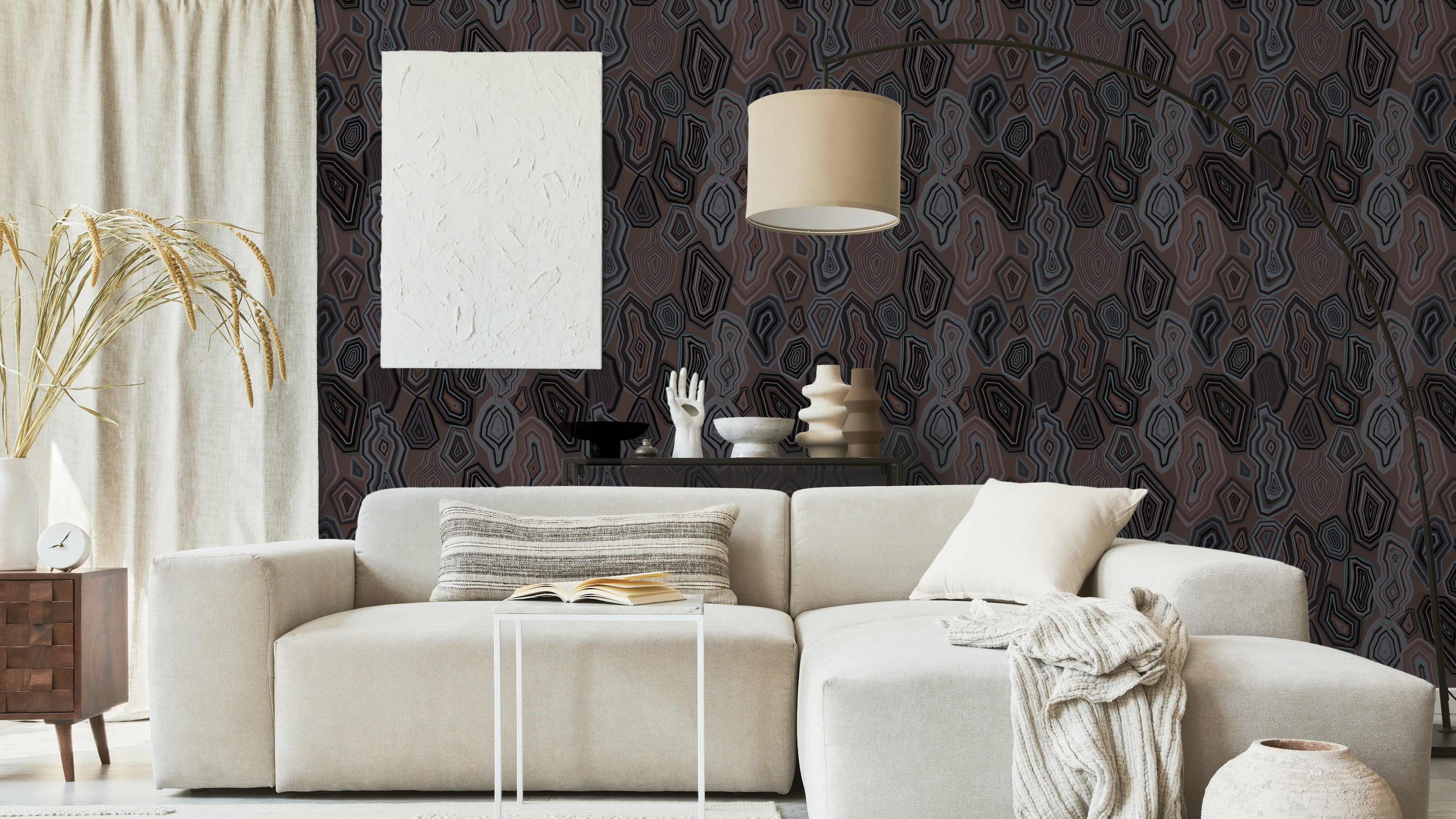 Agate Lava – Tapet med retro stormönster i varma bruna toner