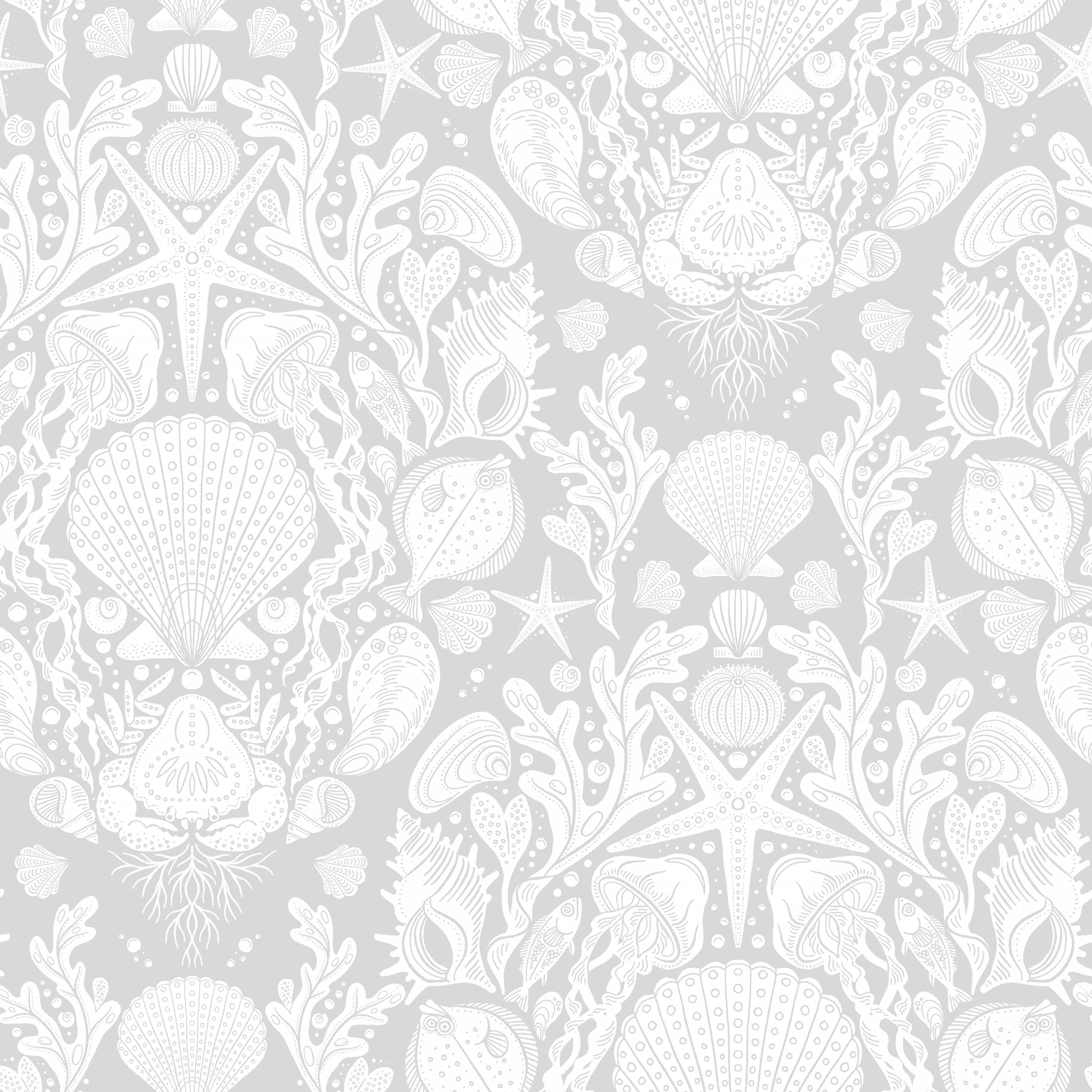 Deep Sea Damask - Pearl – Marin tapet med havsdjur och växter