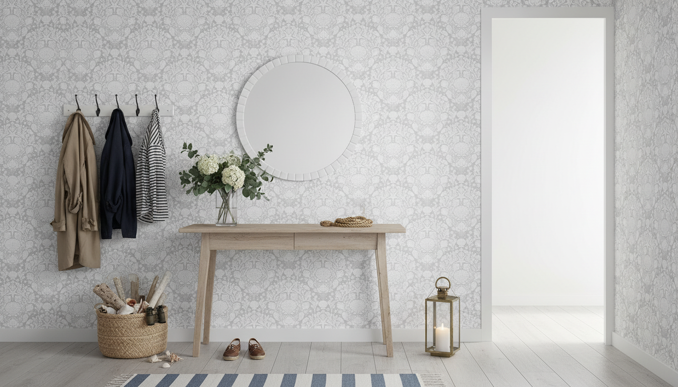 Deep Sea Damask - Pearl – Marin tapet med havsdjur och växter