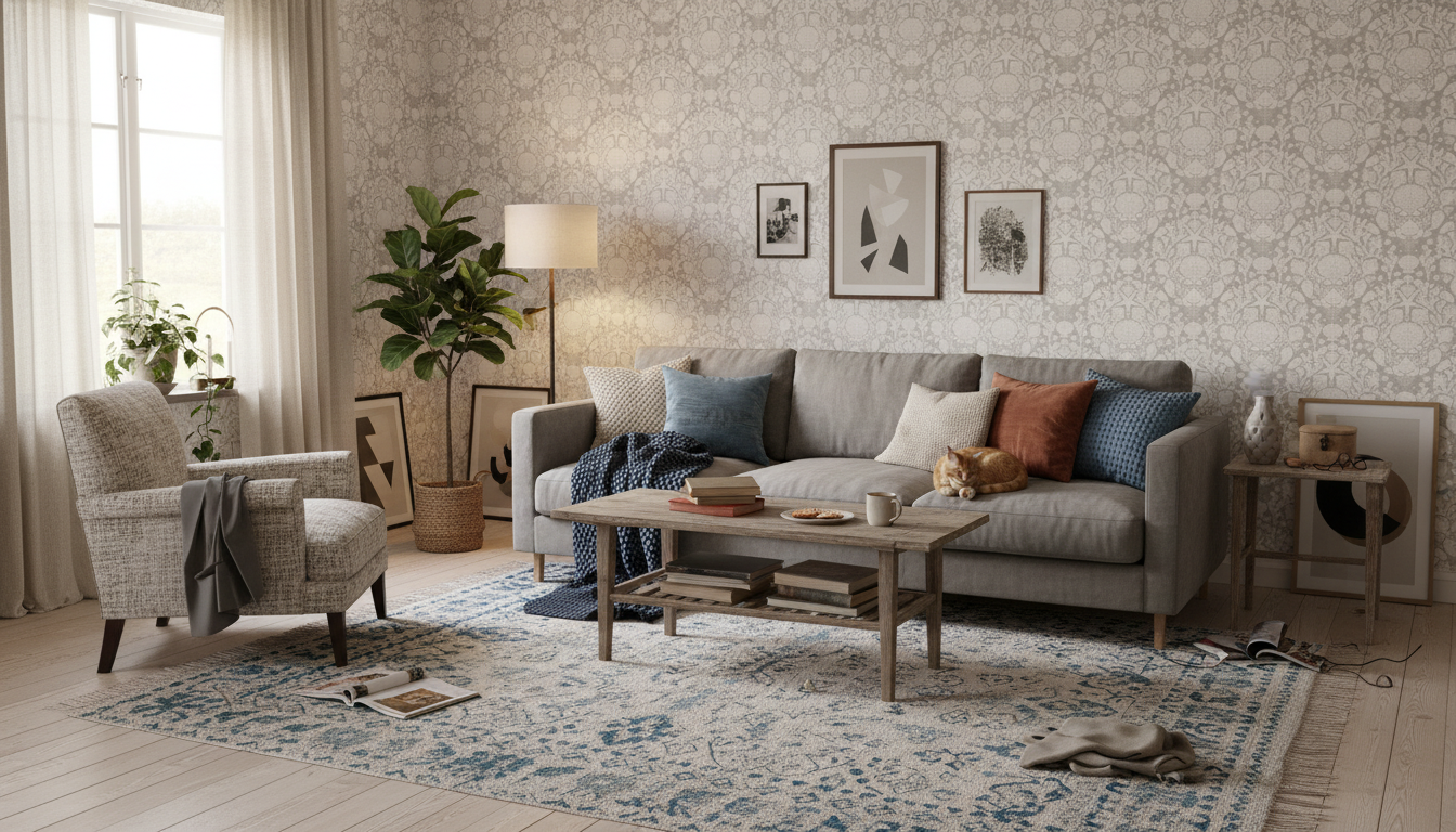 Deep Sea Damask - Pearl – Marin tapet med havsdjur och växter