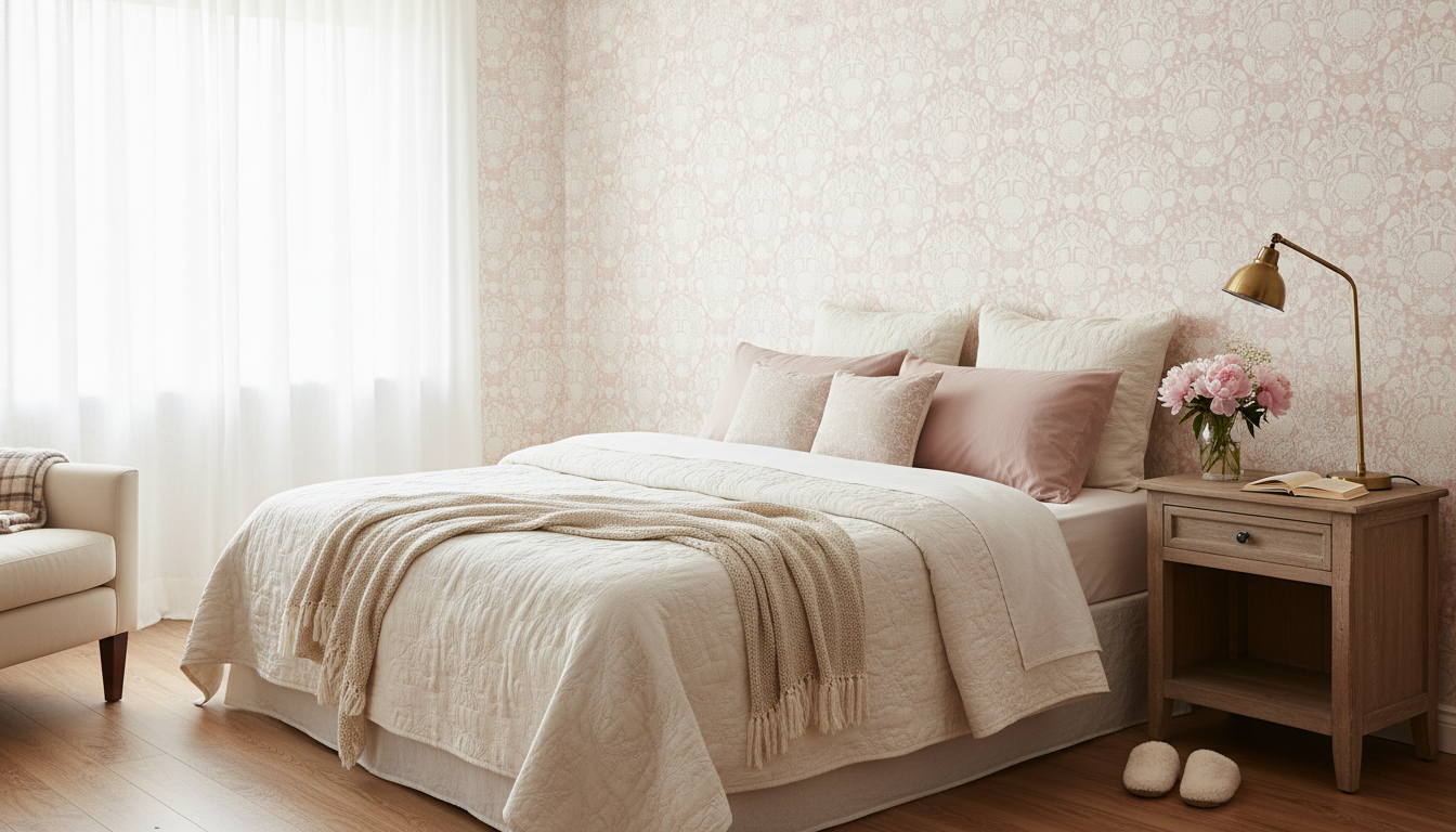 Deep Sea Damask - Blush – Marin tapet med havsdjur och växter