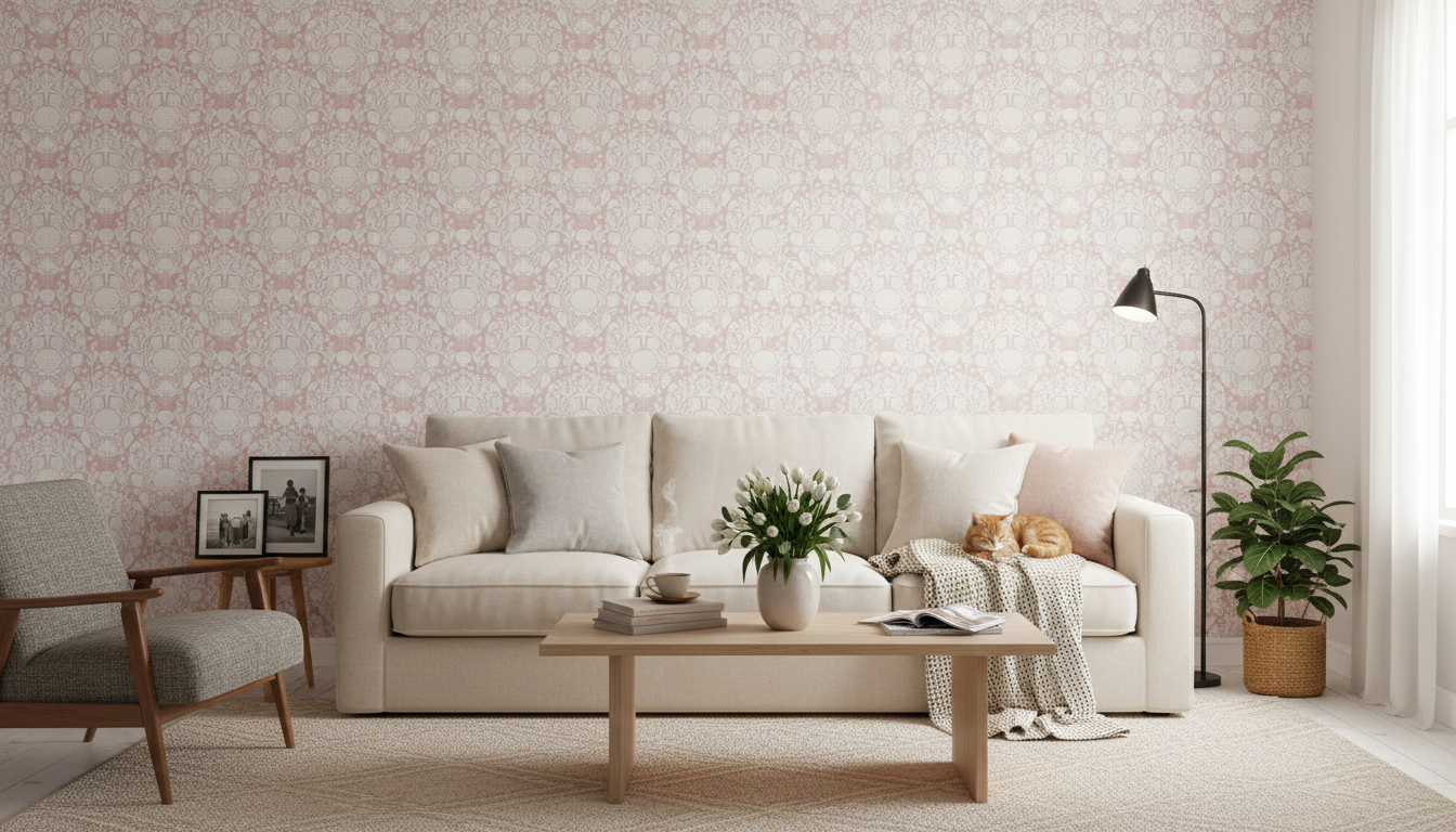 Deep Sea Damask - Blush – Marin tapet med havsdjur och växter