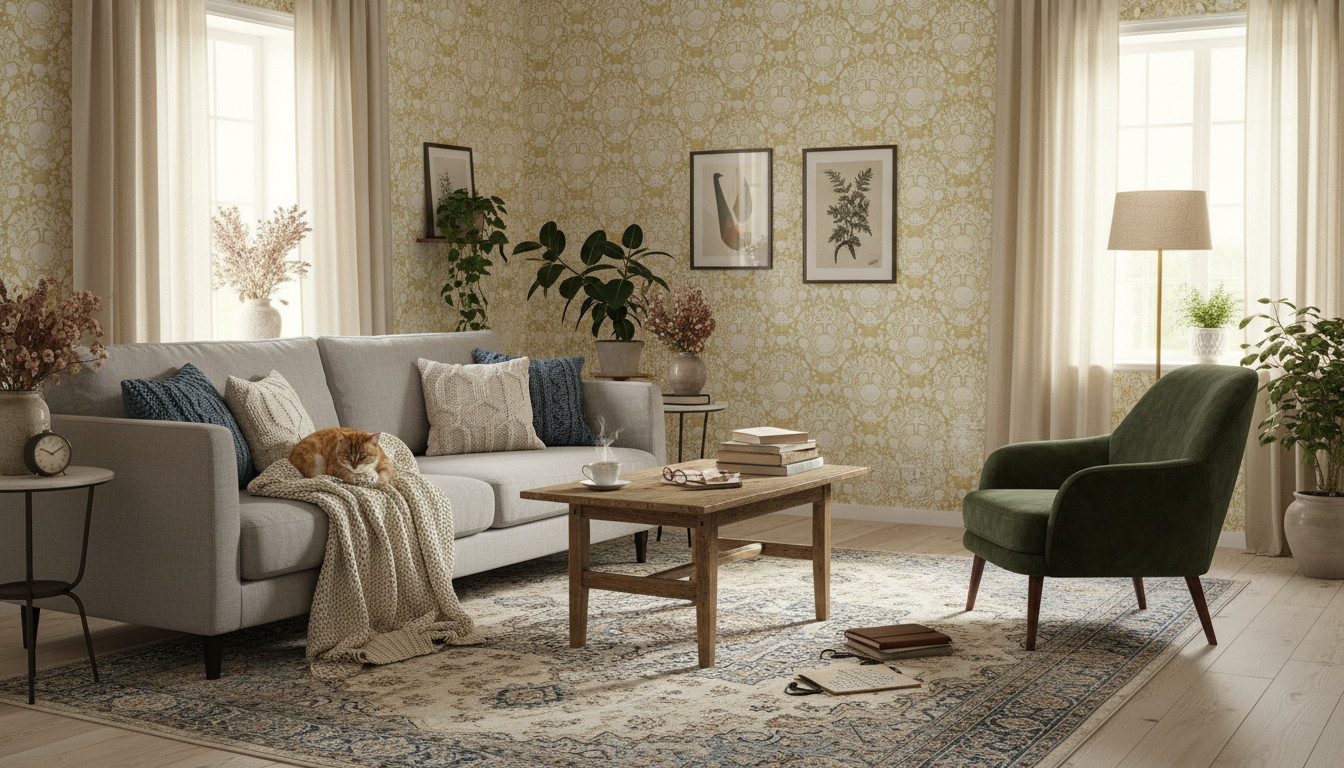 Deep Sea Damask - Sunny – Marin tapet med havsdjur och växter