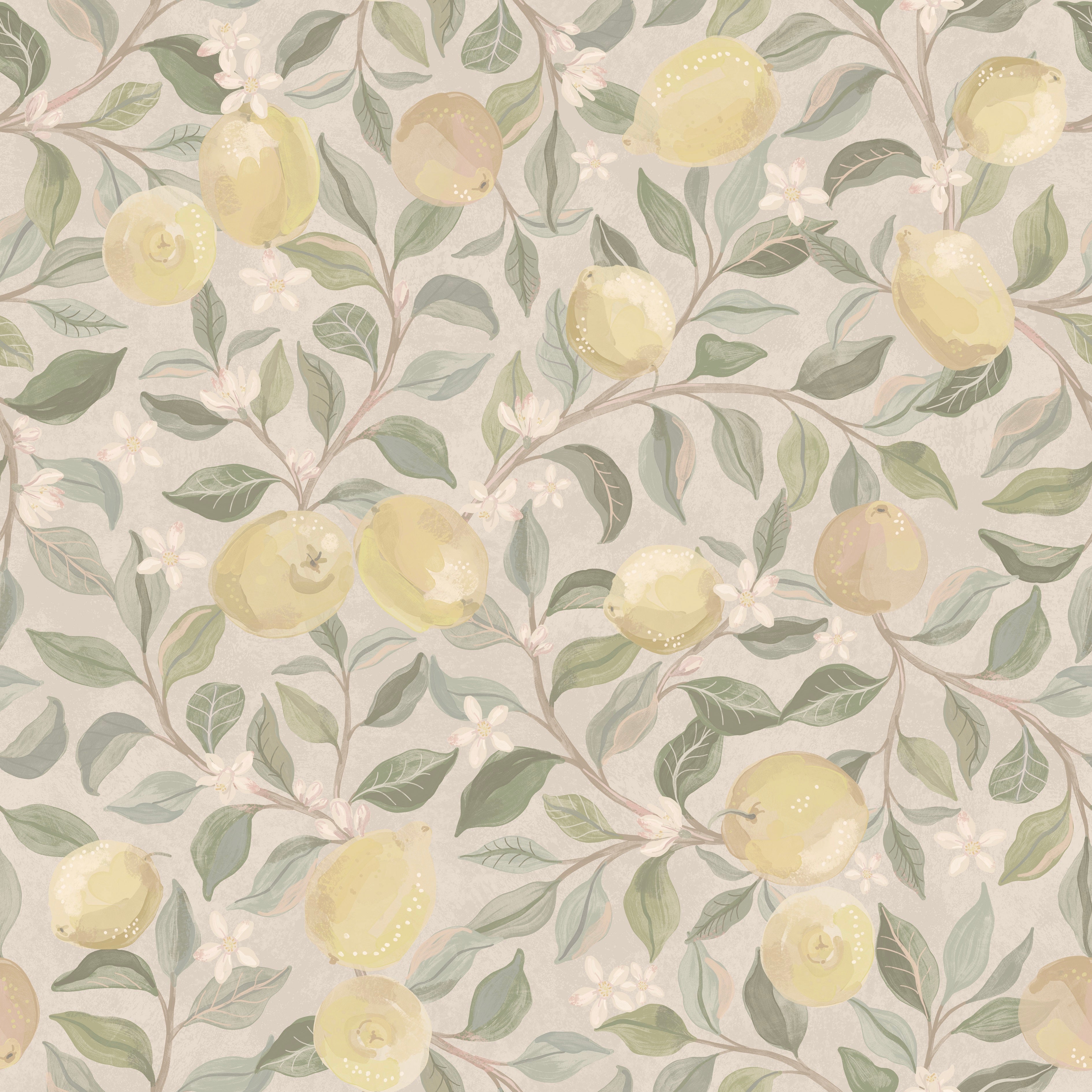 Reval Wallpaper Luscious Lemons - Pearl Stucco - Tapet med citroner i pastellfärger – högkvalitativ tapet för en personlig...