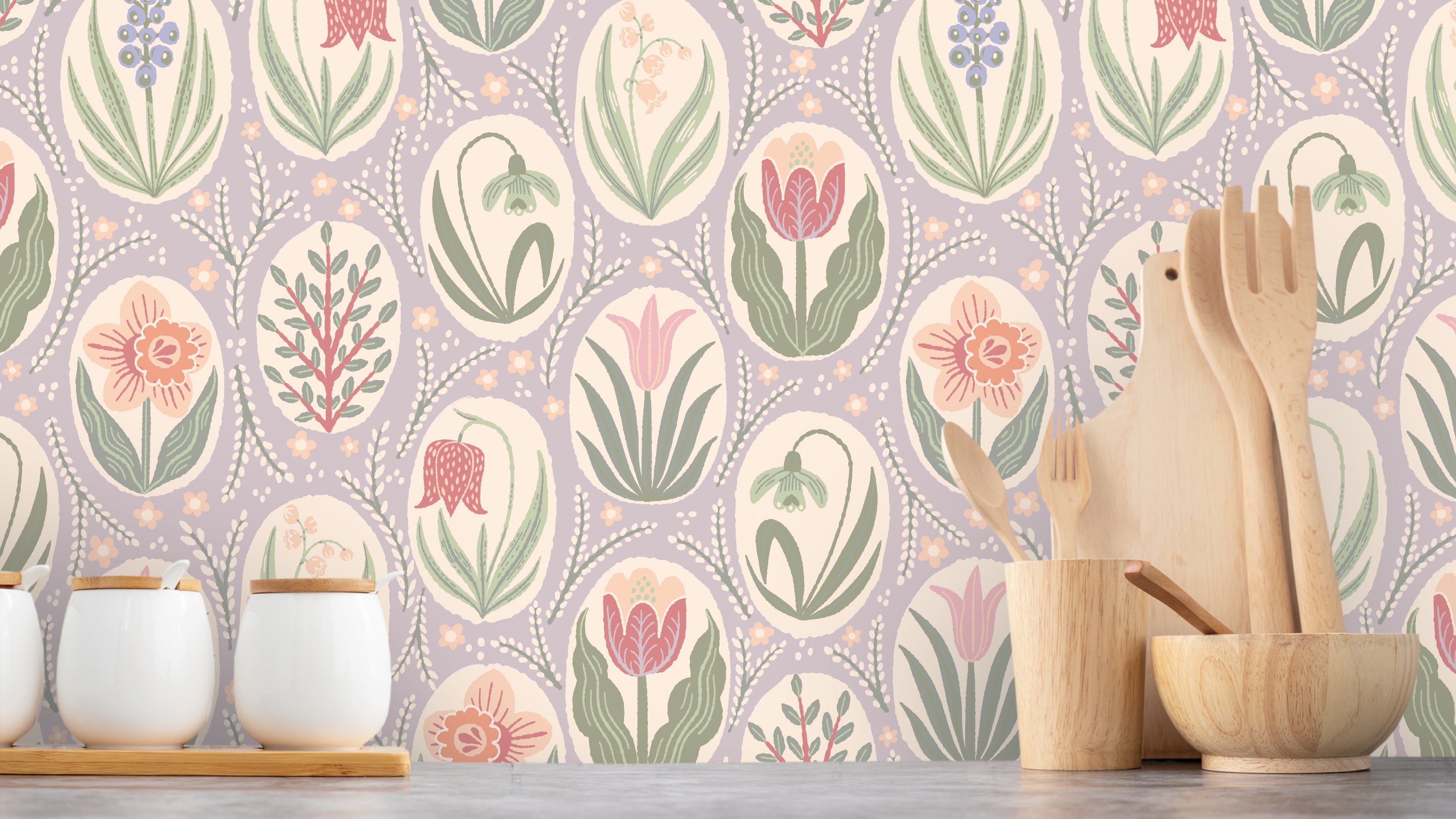 Vårrabatt Lilac - Blommig tapet med vårens fräschör